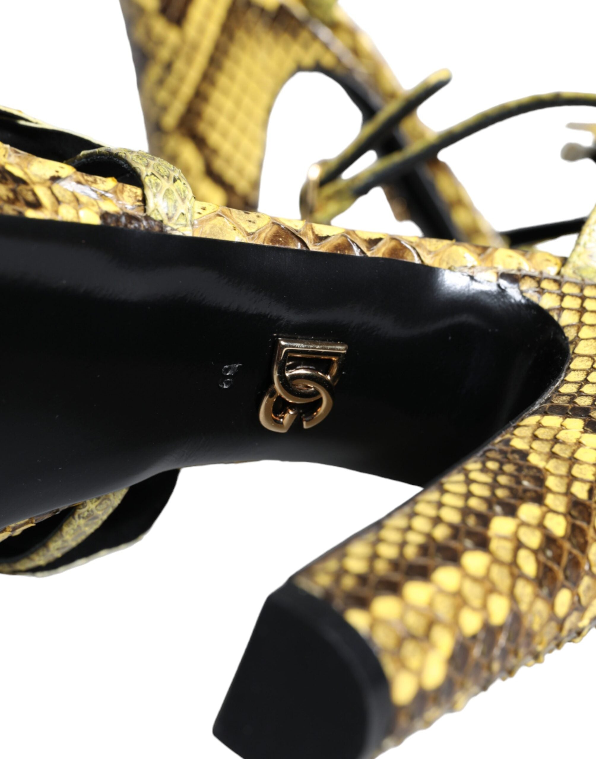 Yellow Exotic Leather Ankle Strap Heels Sandals Shoes - ventzia
