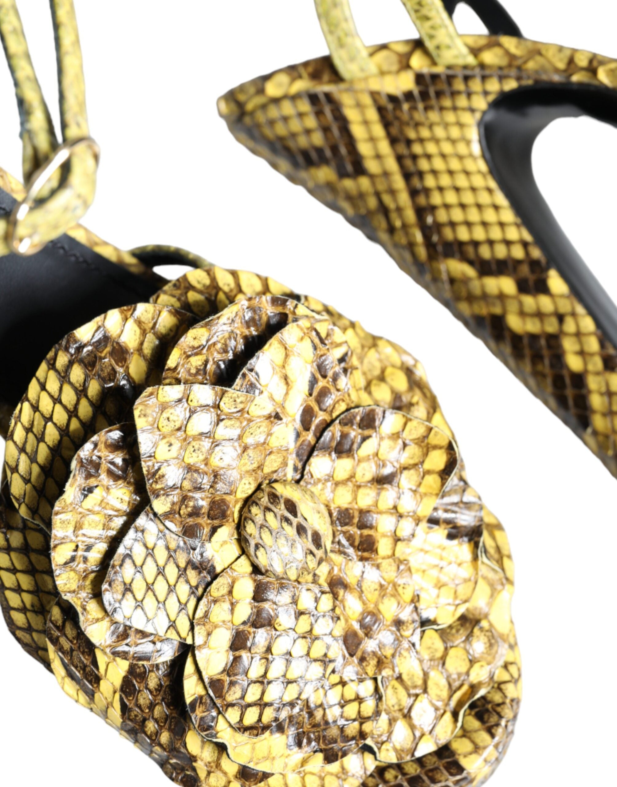 Yellow Exotic Leather Ankle Strap Heels Sandals Shoes - ventzia