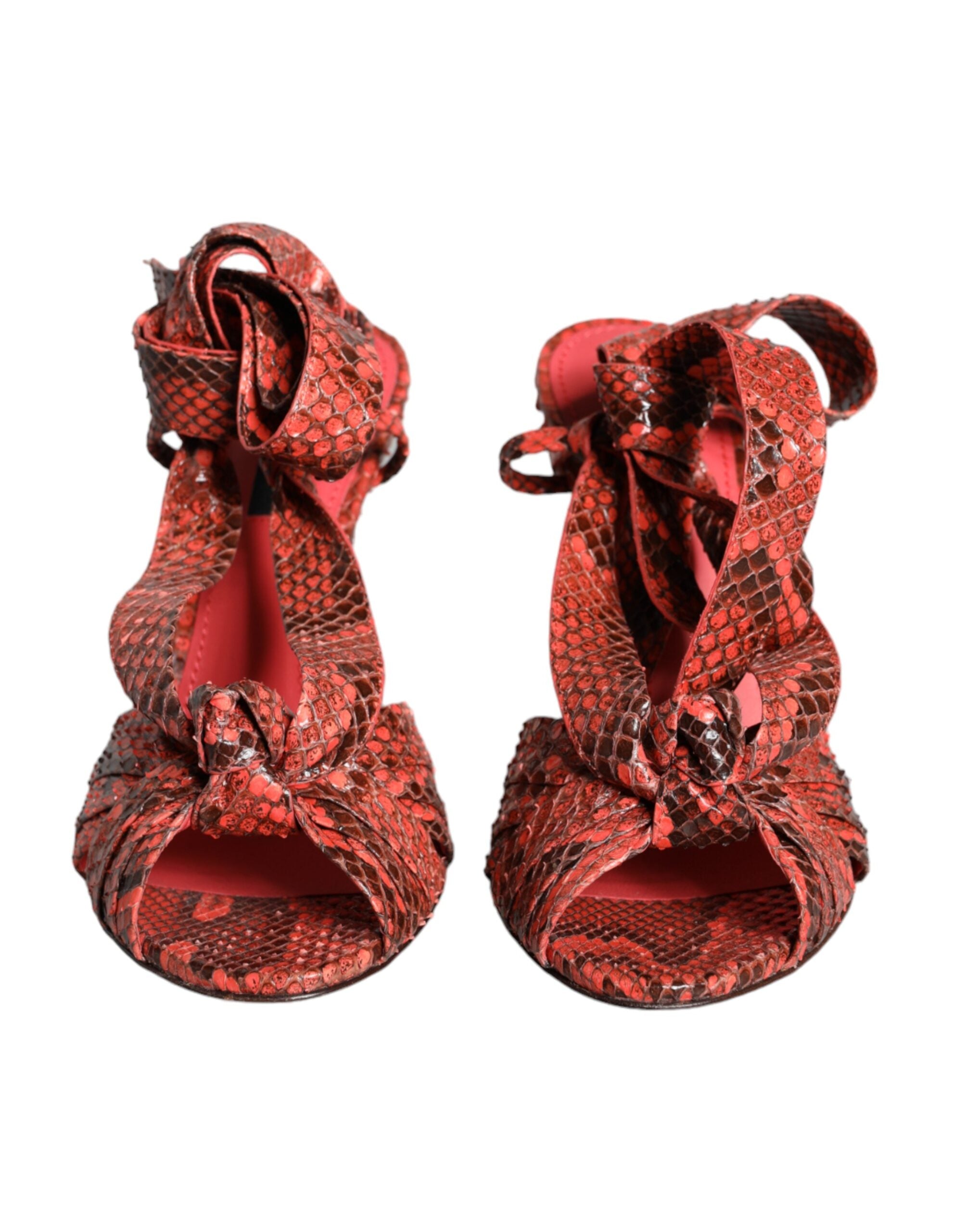Coral Exotic Leather Heels Sandals Shoes - ventzia