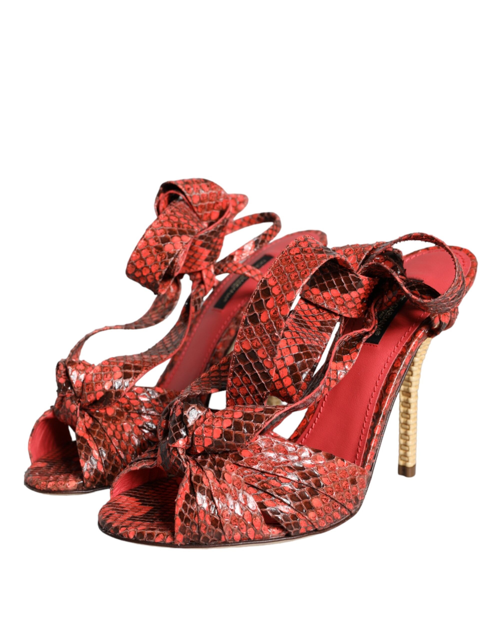 Coral Exotic Leather Heels Sandals Shoes - ventzia