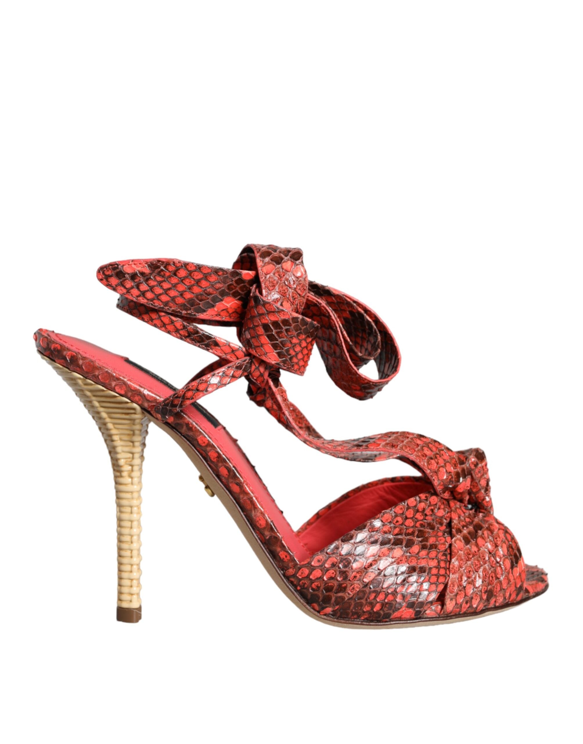 Coral Exotic Leather Heels Sandals Shoes - ventzia