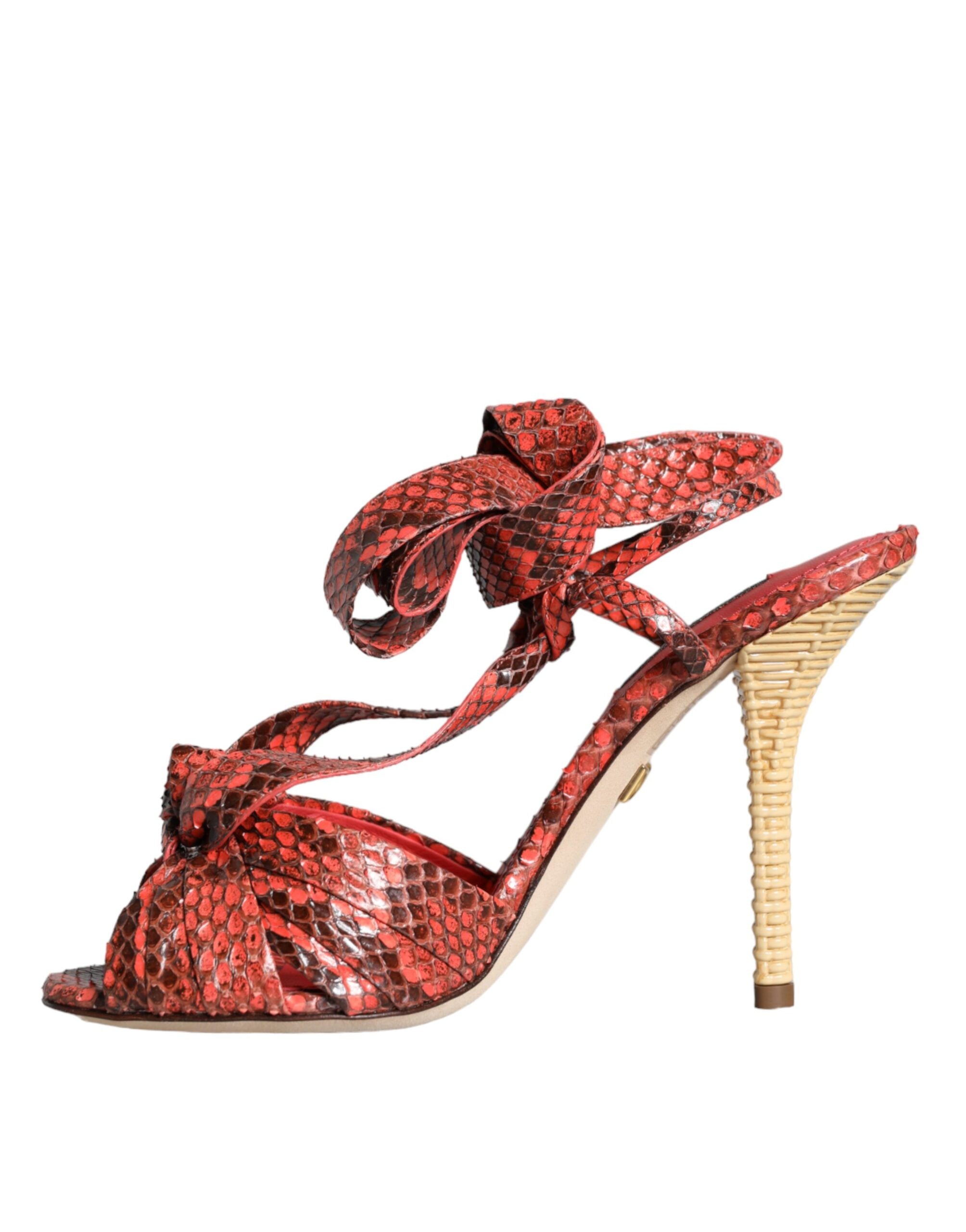 Coral Exotic Leather Heels Sandals Shoes - ventzia