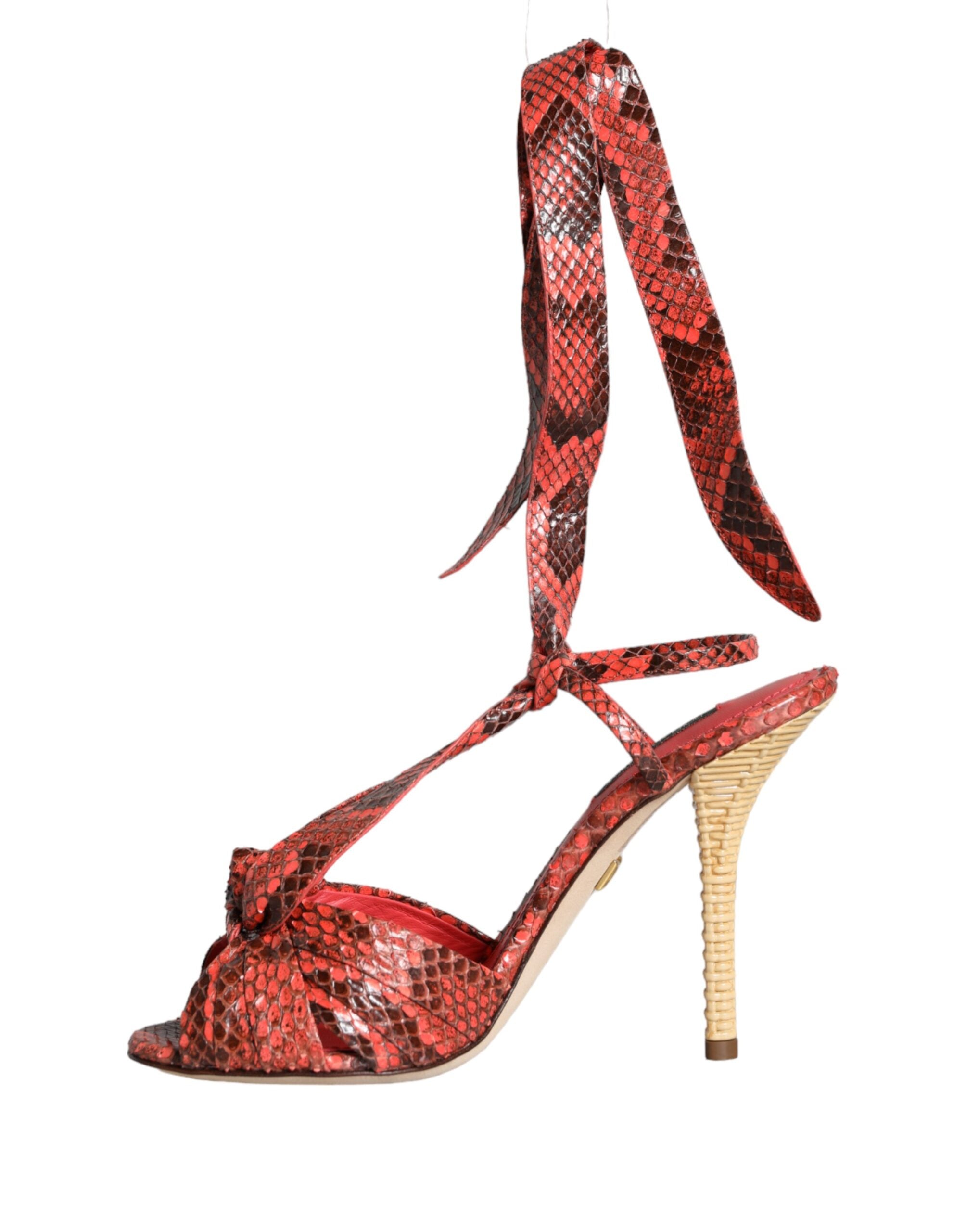 Coral Exotic Leather Heels Sandals Shoes - ventzia
