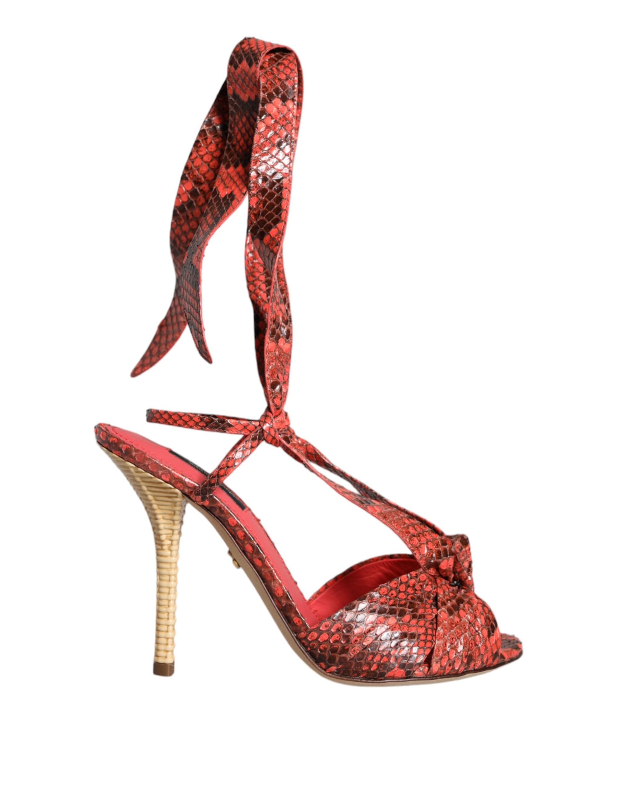 Coral Exotic Leather Heels Sandals Shoes - ventzia
