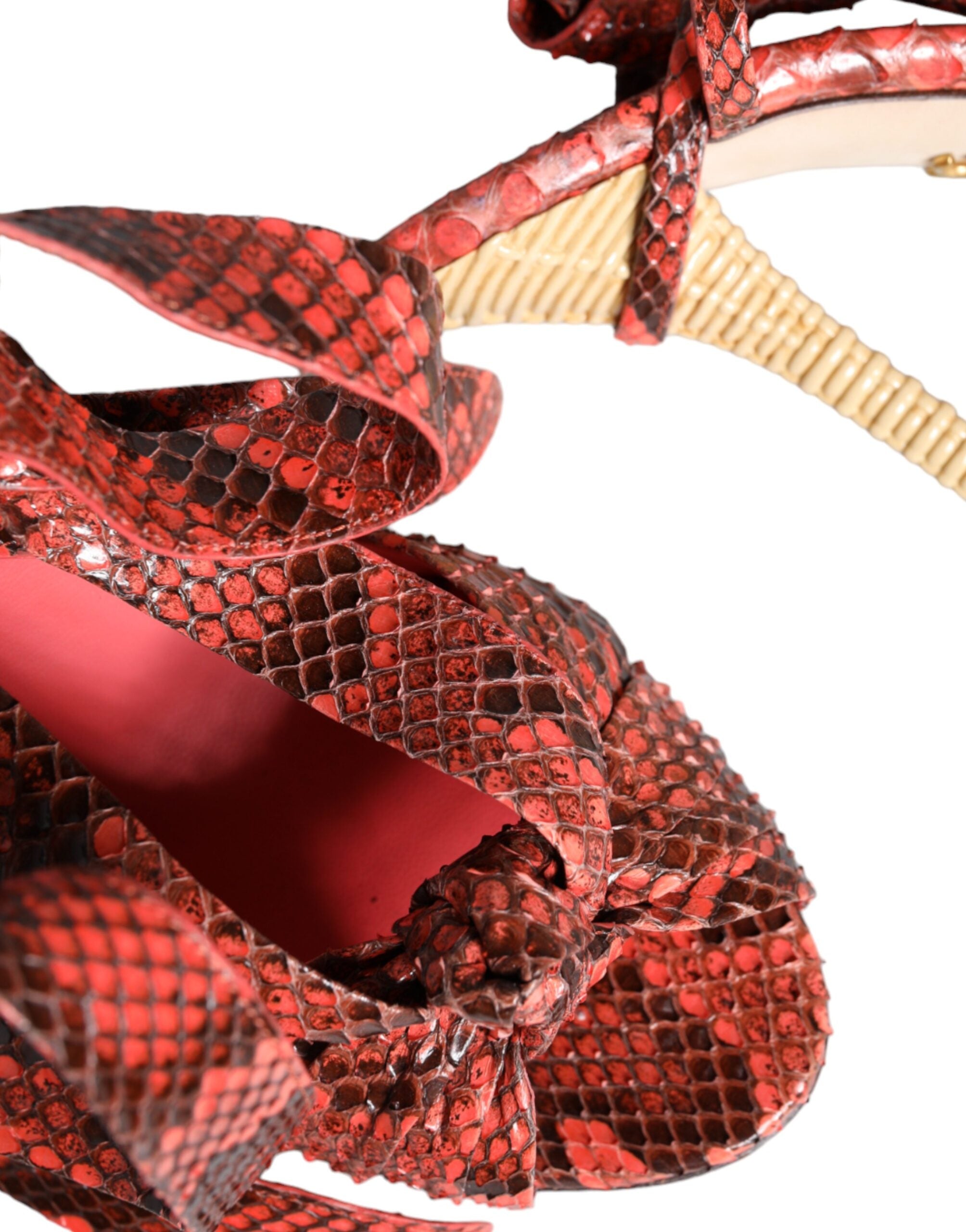 Coral Exotic Leather Heels Sandals Shoes - ventzia
