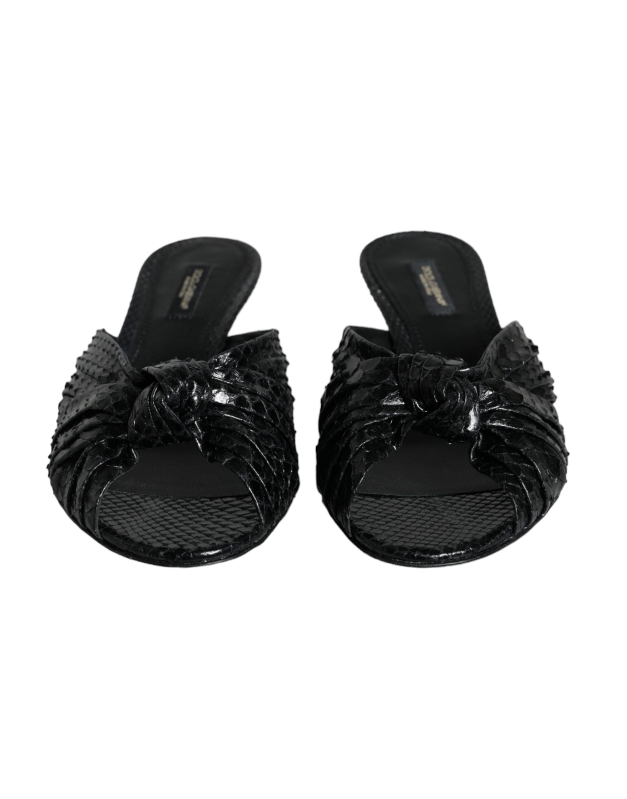 Black Leather Heels Slides Sandals Shoes - ventzia