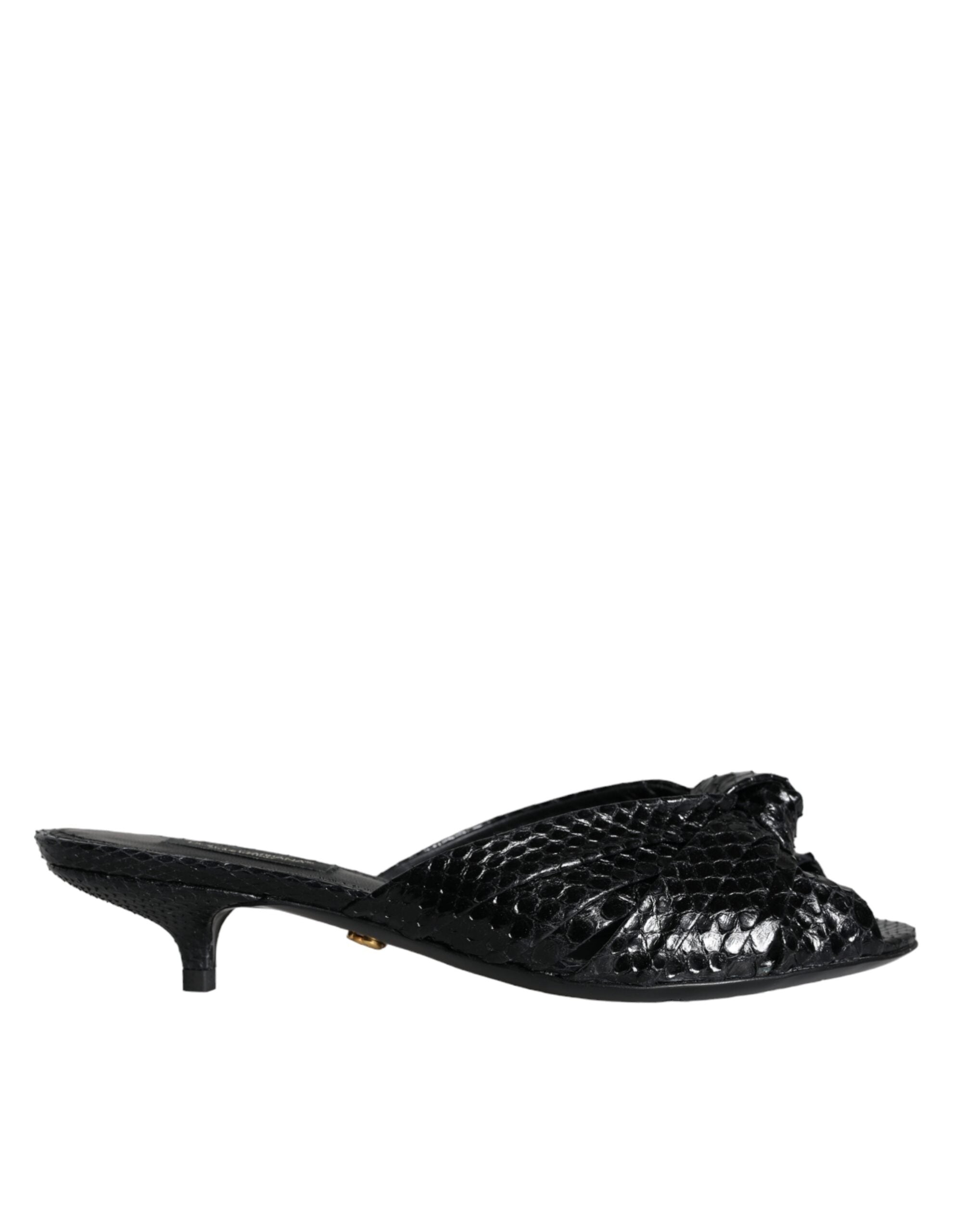 Black Leather Heels Slides Sandals Shoes - ventzia