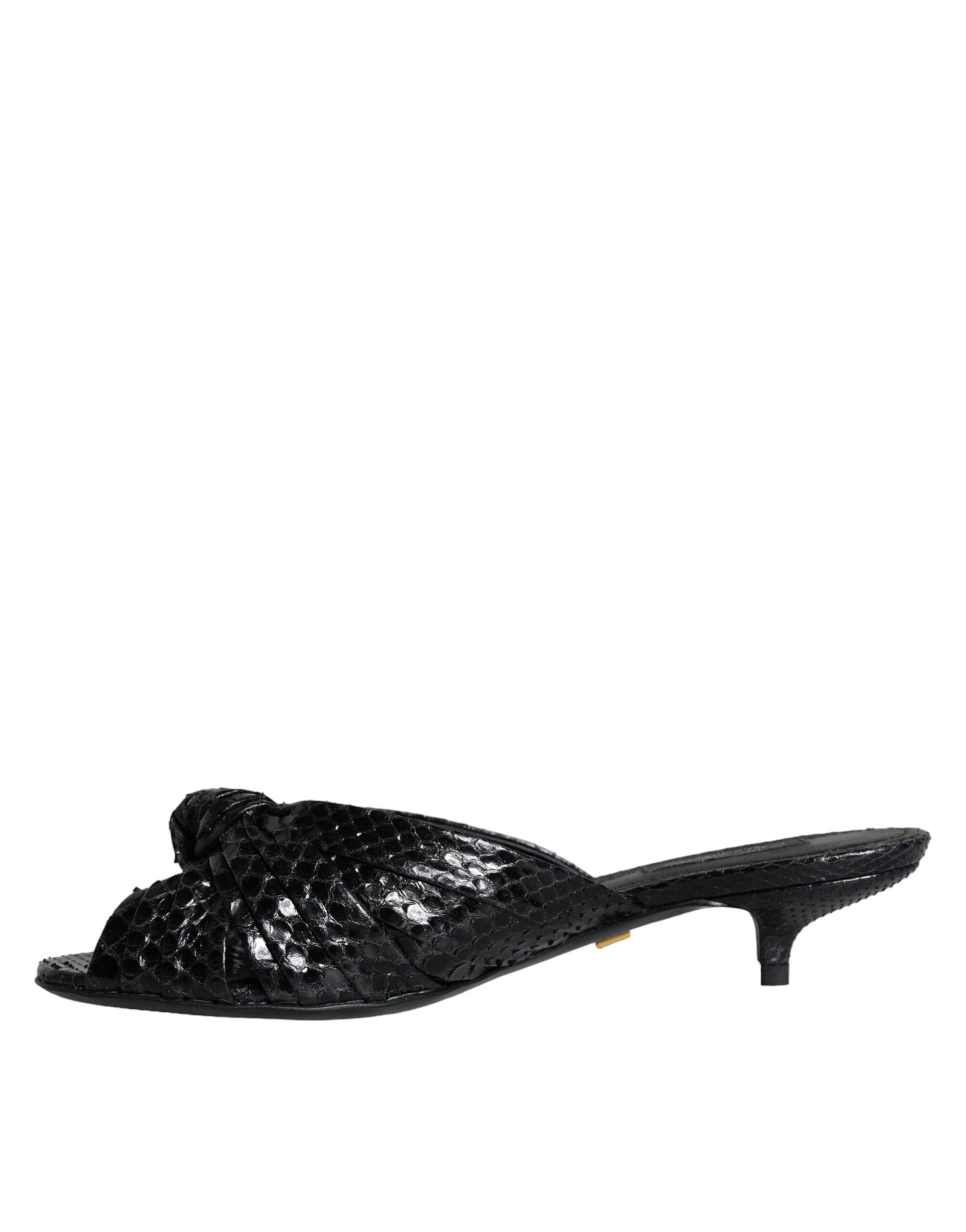 Black Leather Heels Slides Sandals Shoes - ventzia