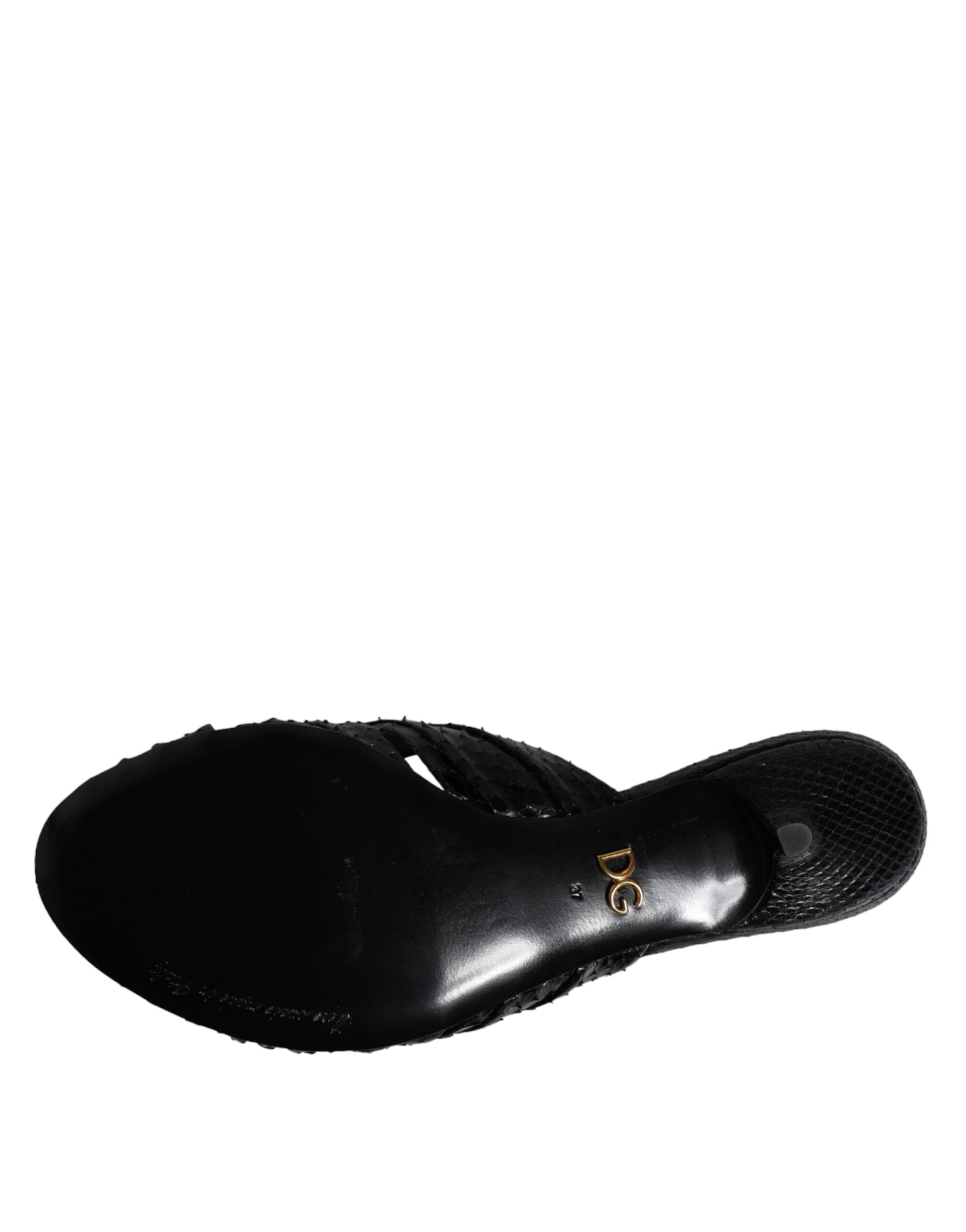 Black Leather Heels Slides Sandals Shoes - ventzia
