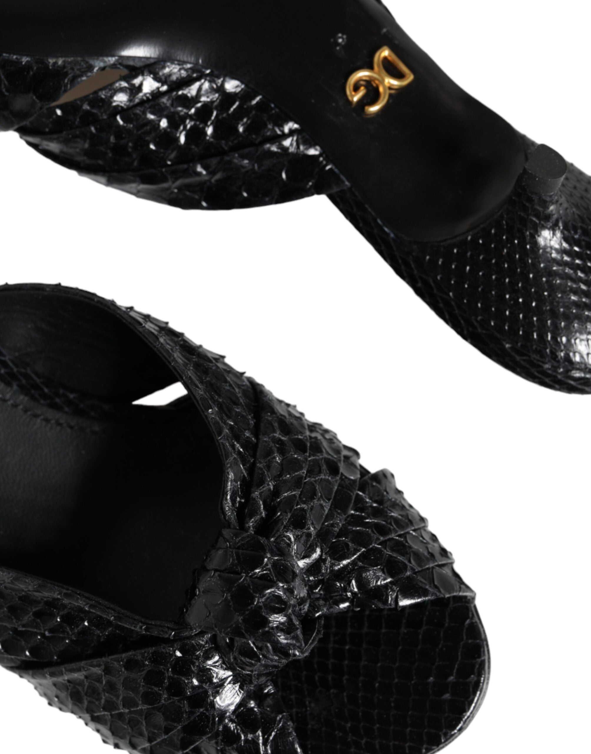 Black Leather Heels Slides Sandals Shoes - ventzia