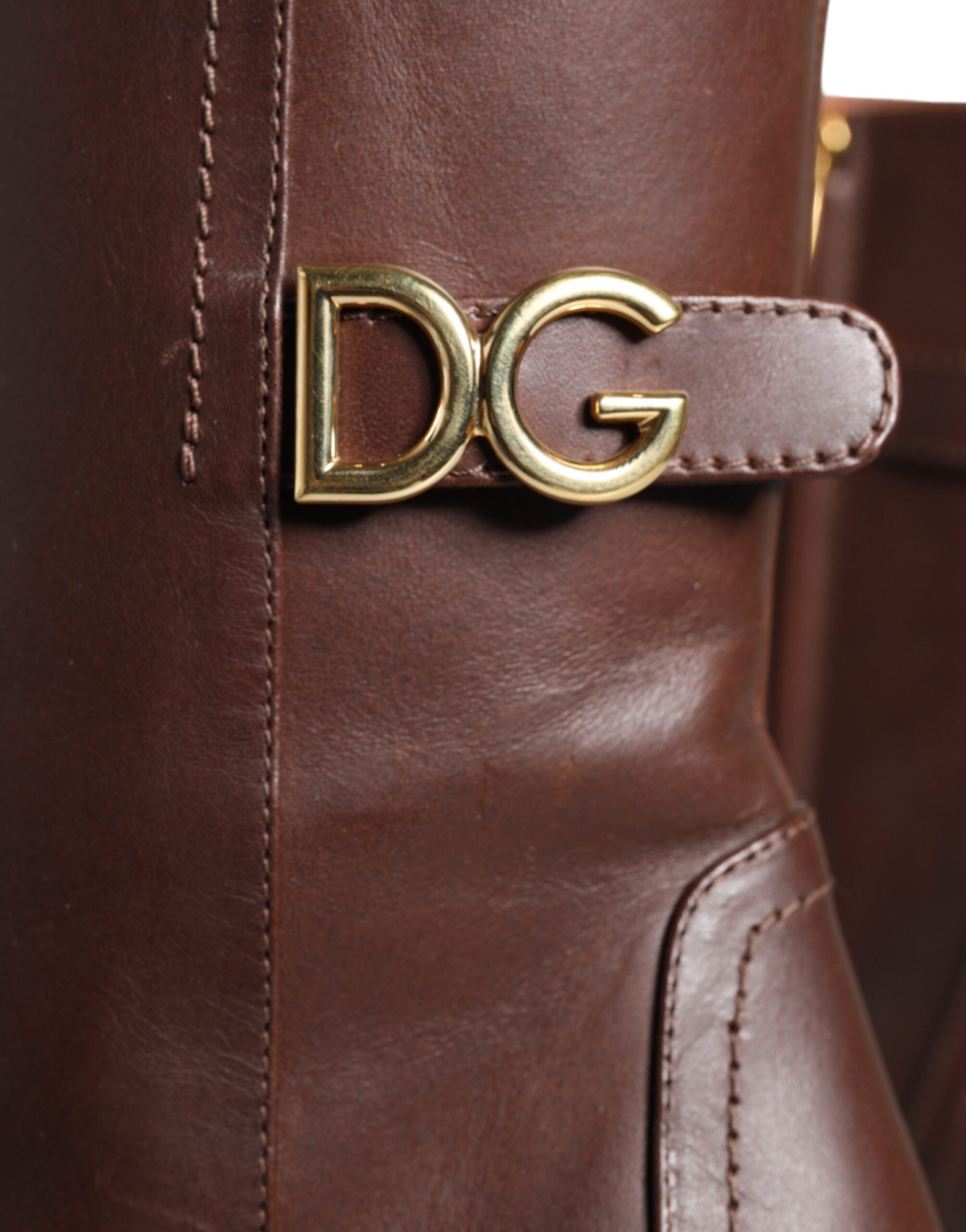 Brown Leather Heels Mid Calf Boots Shoes - ventzia