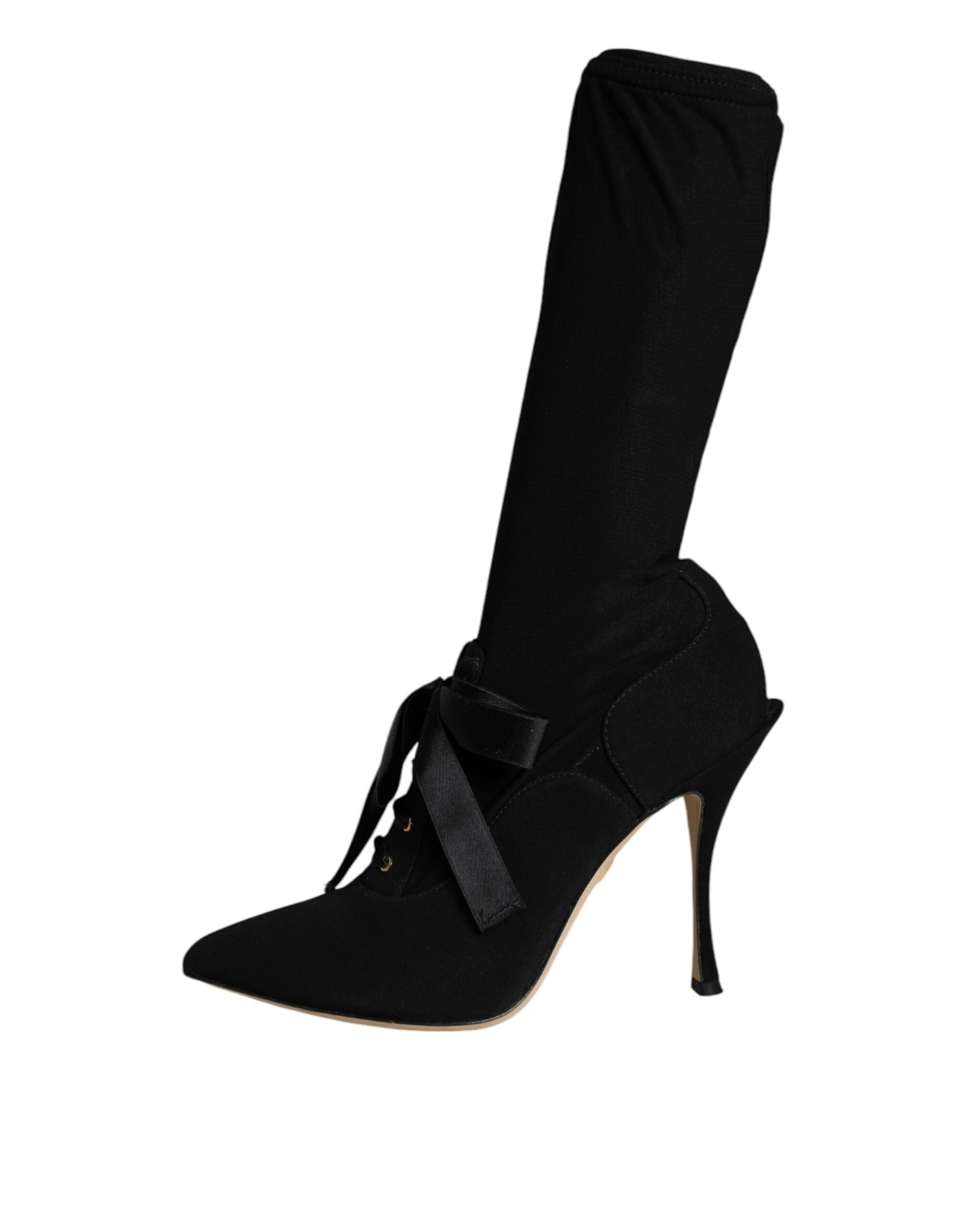 Black Stiletto Heels Mid Calf Boots Shoes - ventzia