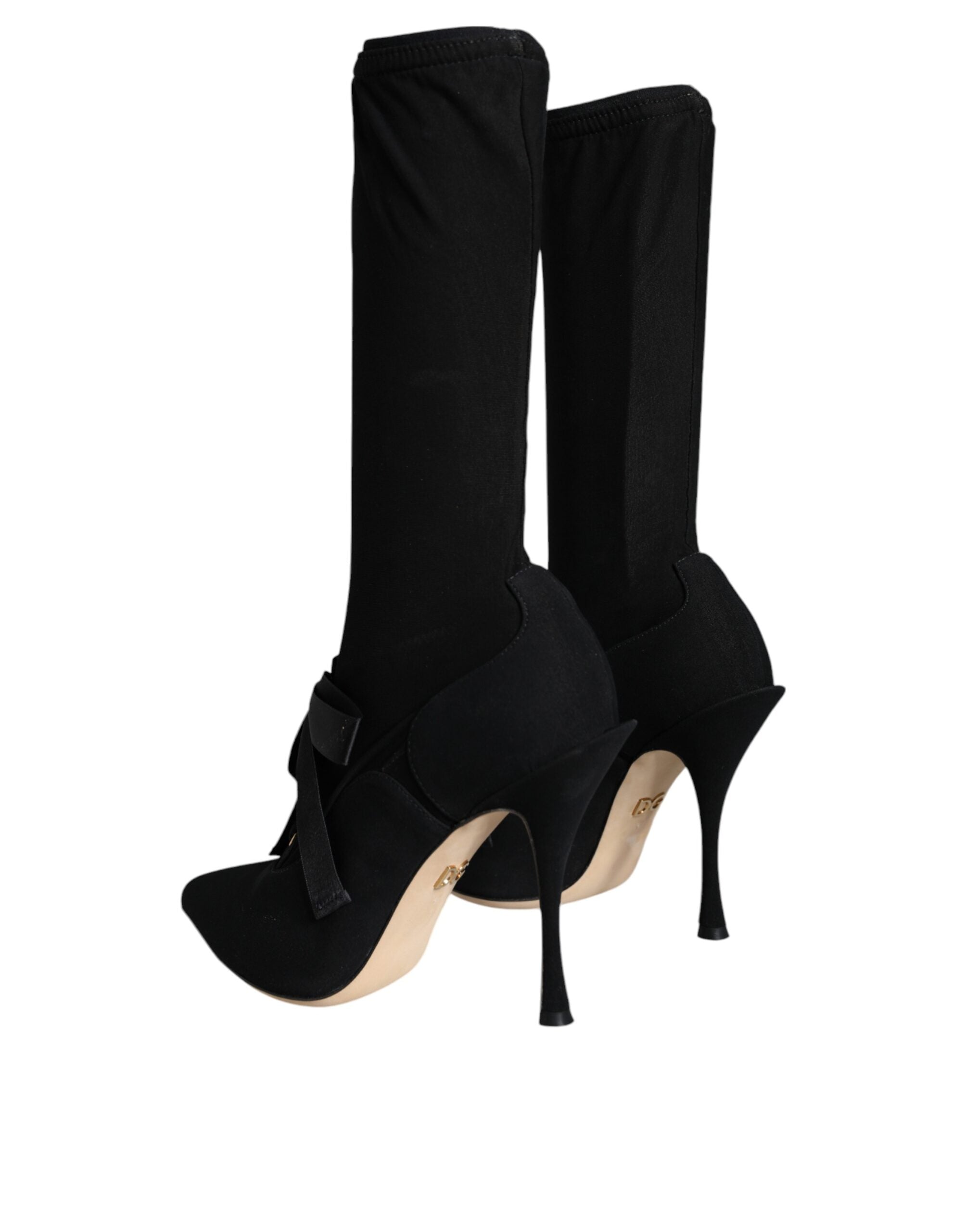 Black Stiletto Heels Mid Calf Boots Shoes - ventzia
