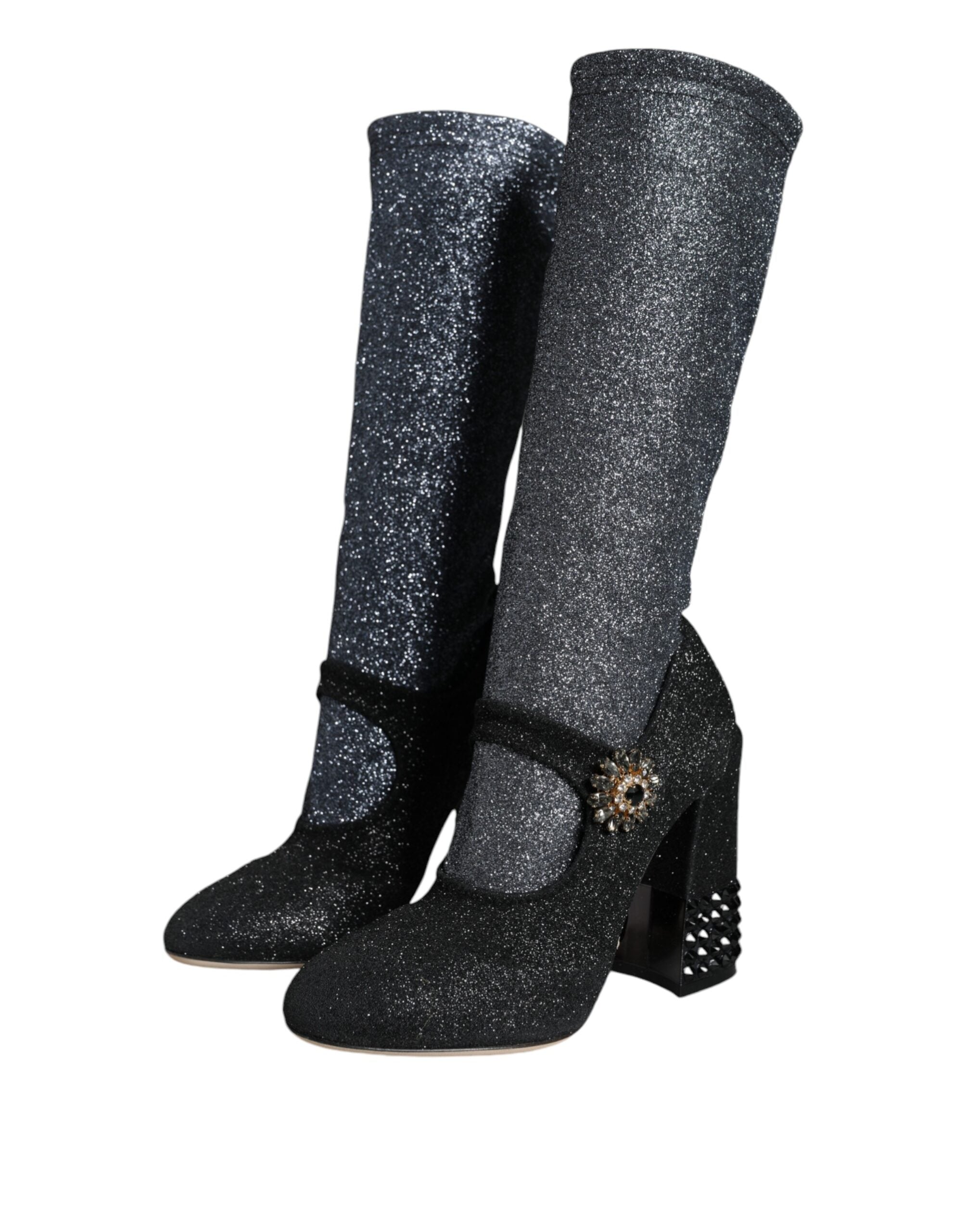 Black Crystal Mary Janes Booties Shoes - ventzia