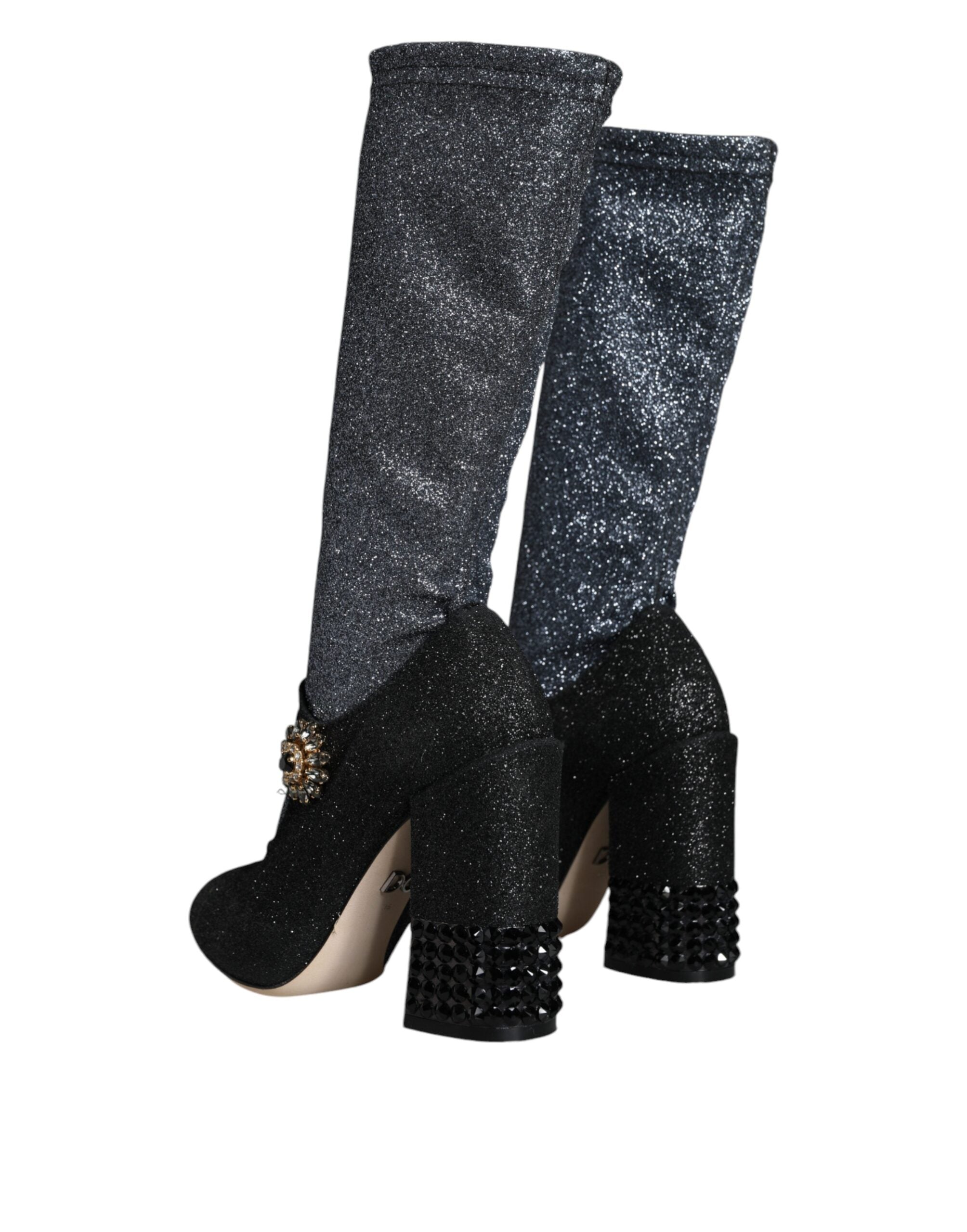 Black Crystal Mary Janes Booties Shoes - ventzia