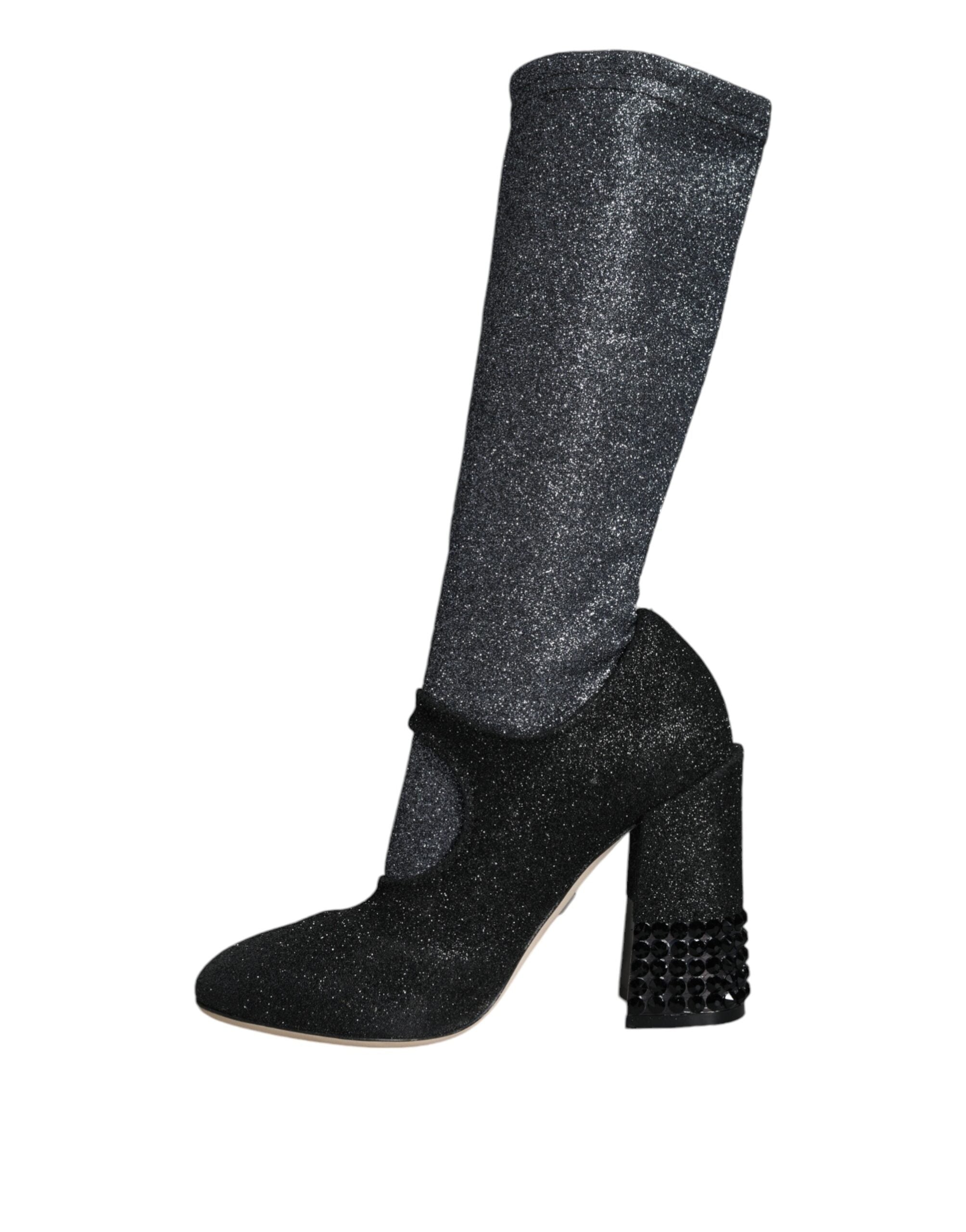 Black Crystal Mary Janes Booties Shoes - ventzia