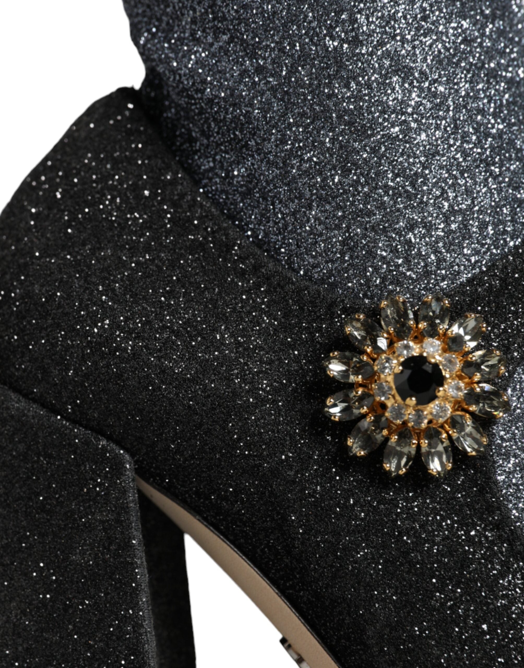 Black Crystal Mary Janes Booties Shoes - ventzia