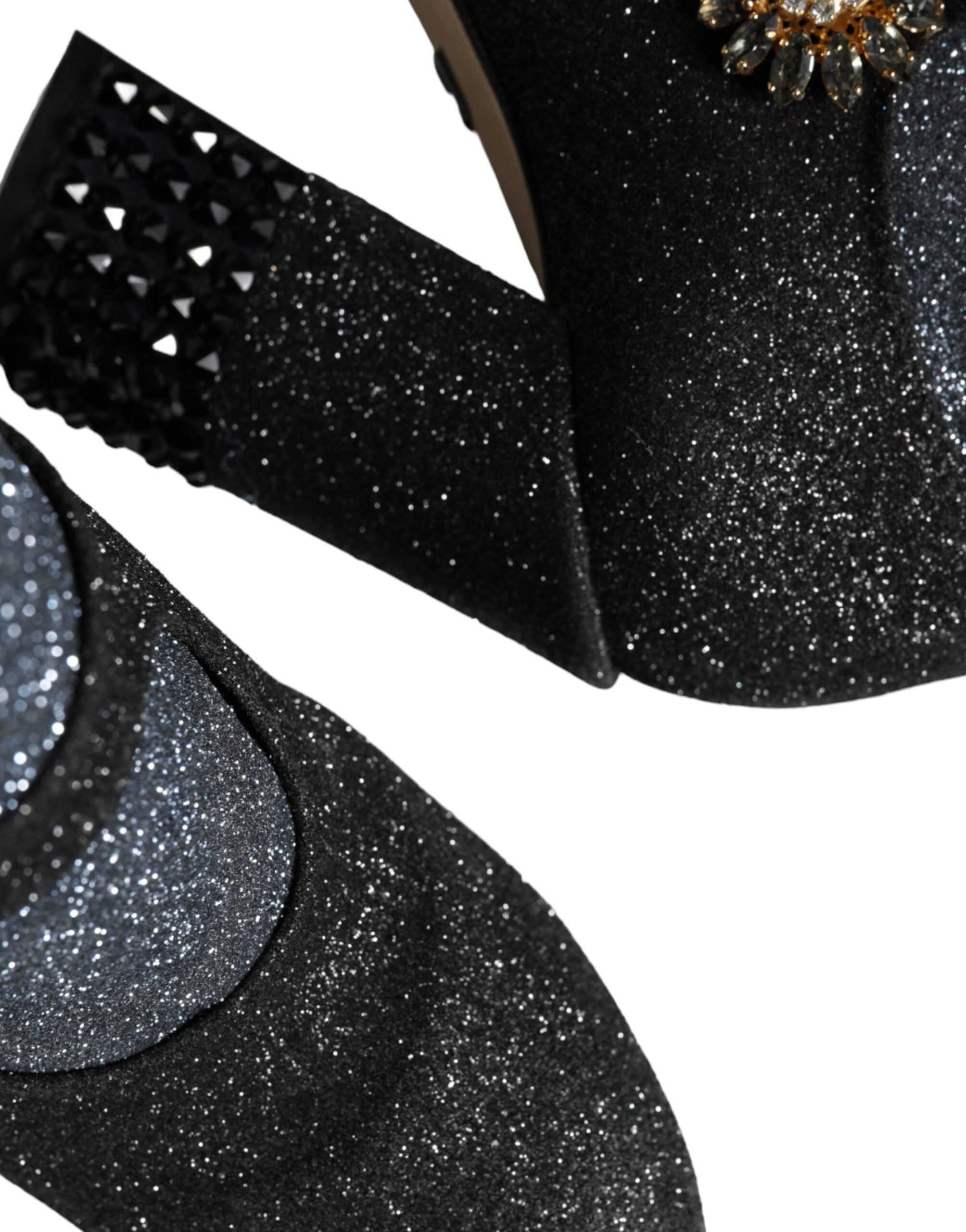 Black Crystal Mary Janes Booties Shoes - ventzia