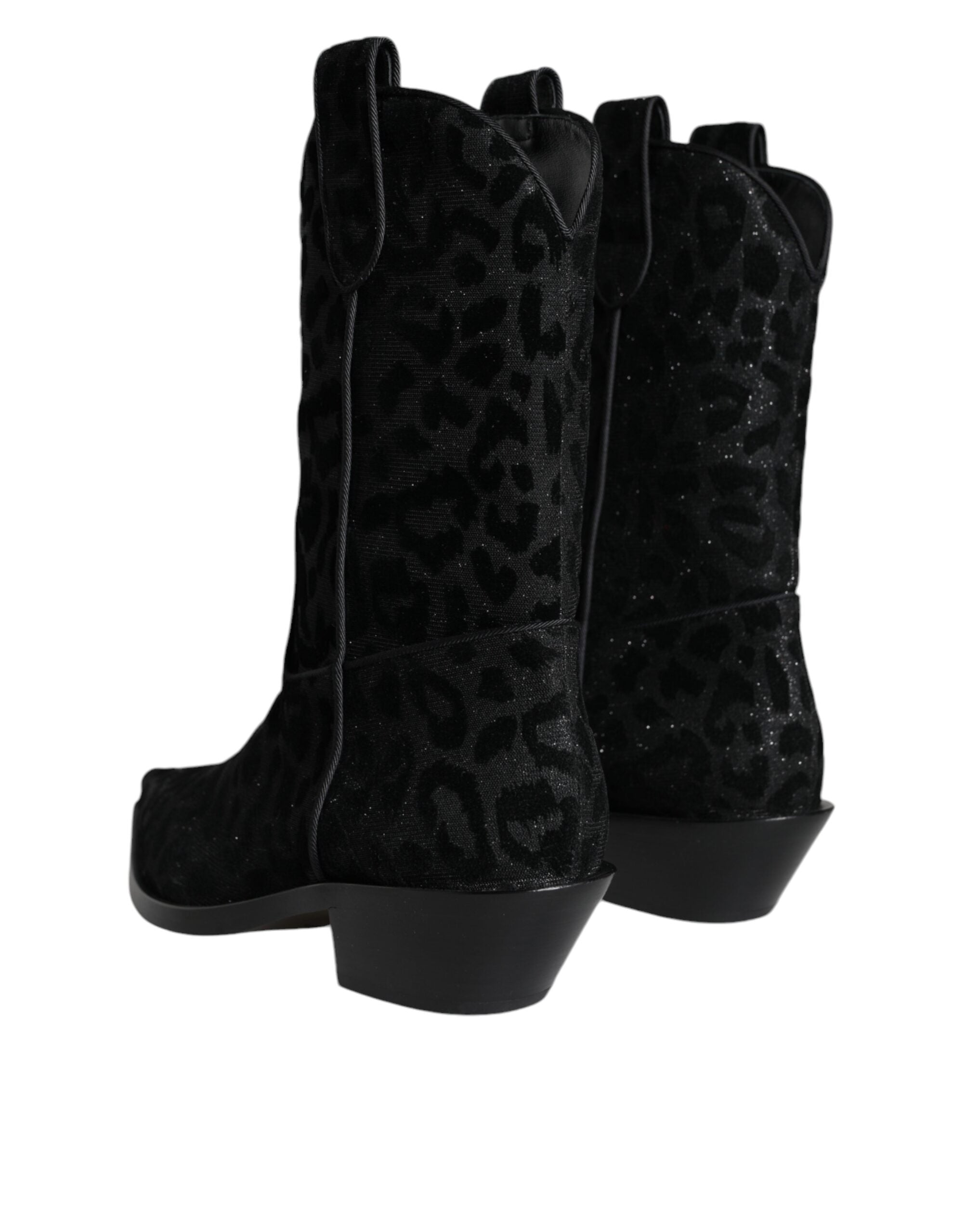 Black Gray Leopard Cowboy Boots Shoes - ventzia