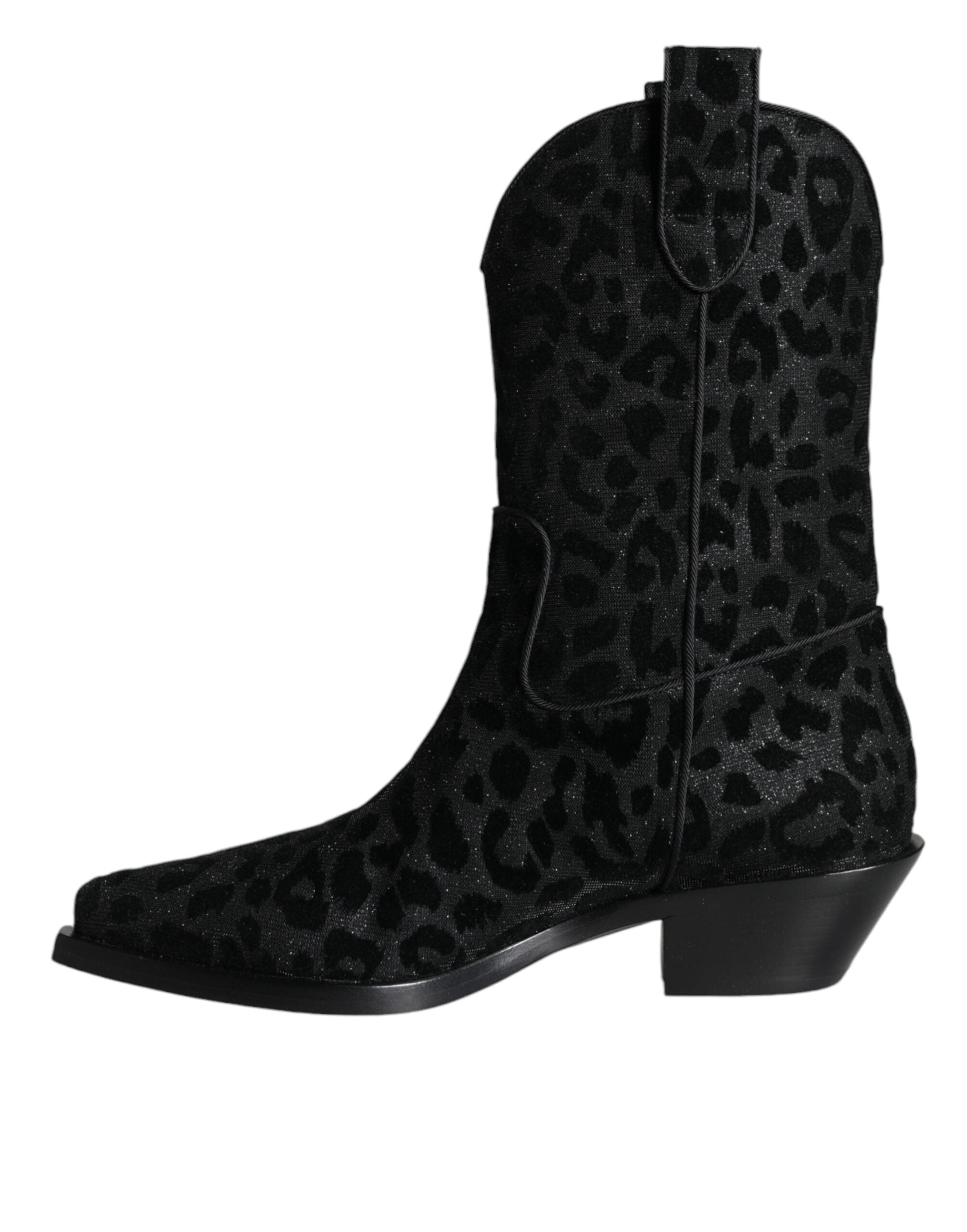 Black Gray Leopard Cowboy Boots Shoes - ventzia