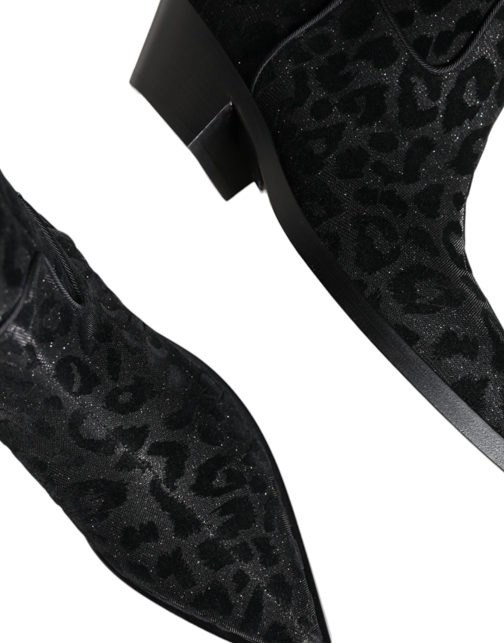 Black Gray Leopard Cowboy Boots Shoes - ventzia