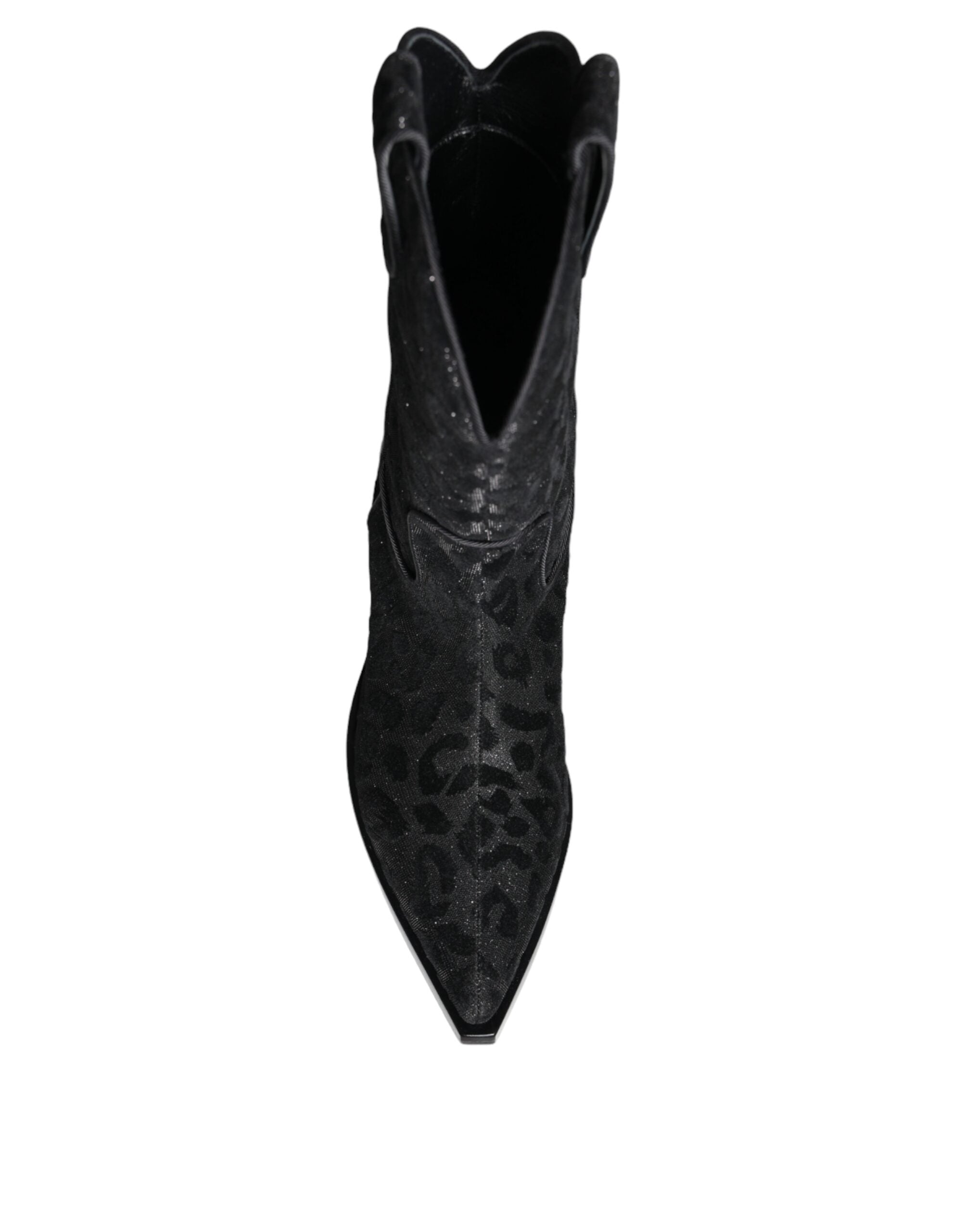Black Gray Leopard Cowboy Boots Shoes - ventzia