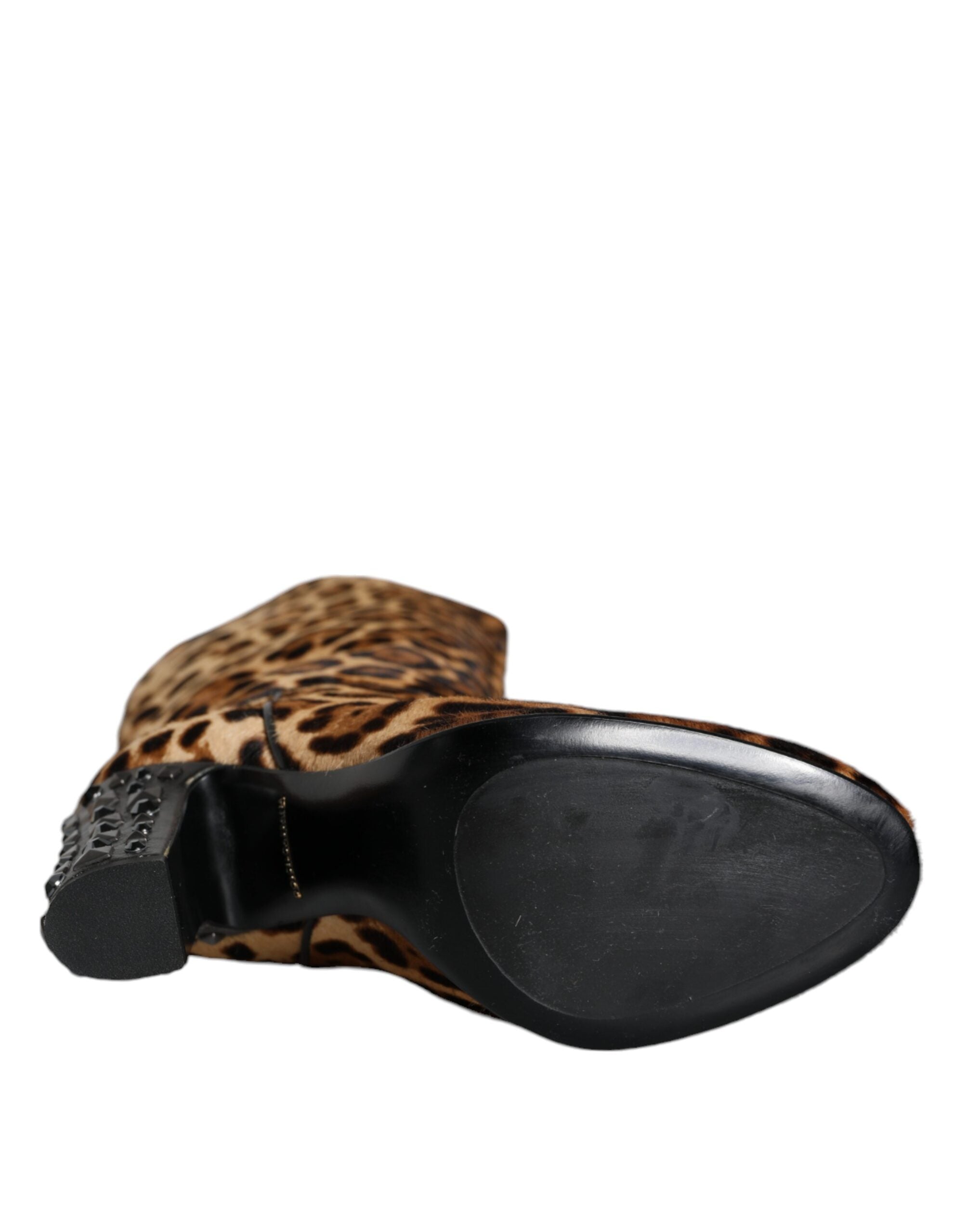 Beige Black Leopard Knee High Boots Shoes - ventzia