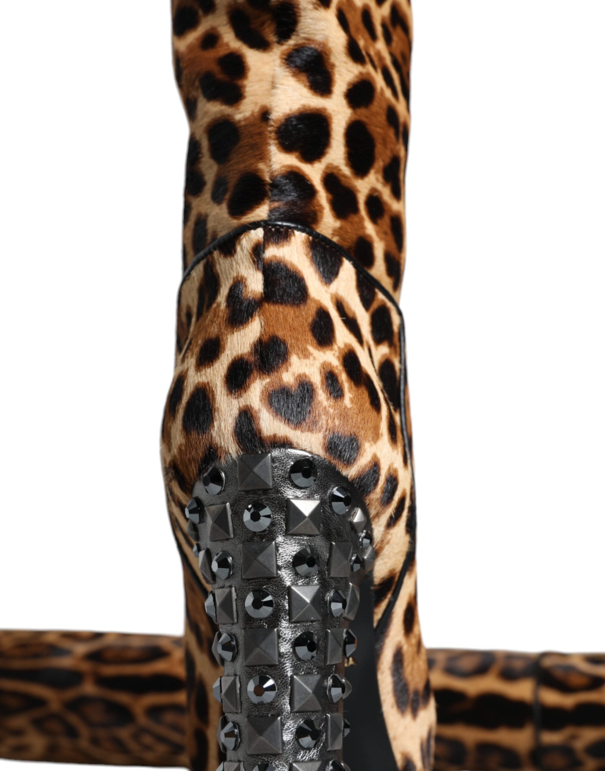 Beige Black Leopard Knee High Boots Shoes - ventzia