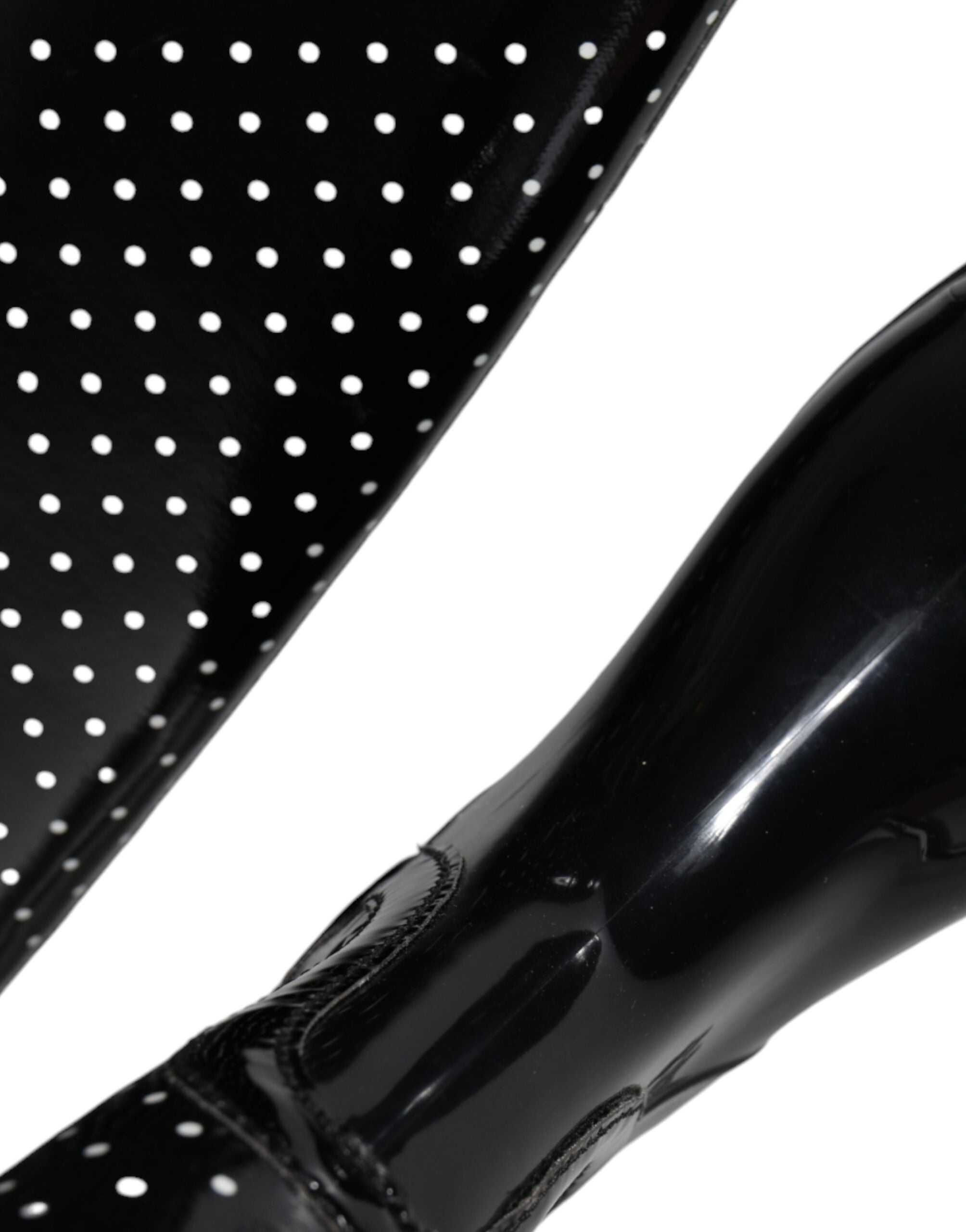 Black Polka Dot Rubber Knee High Boots Shoes - ventzia