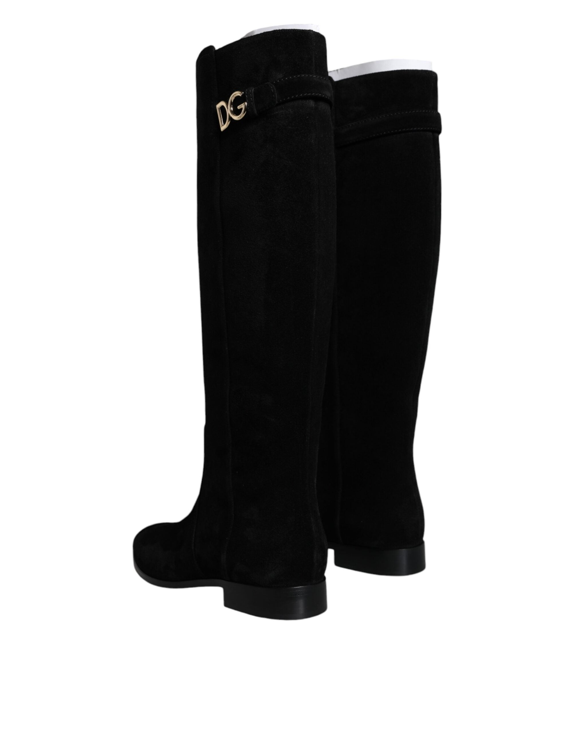 Black Suede Leather Knee High Boots Shoes - ventzia