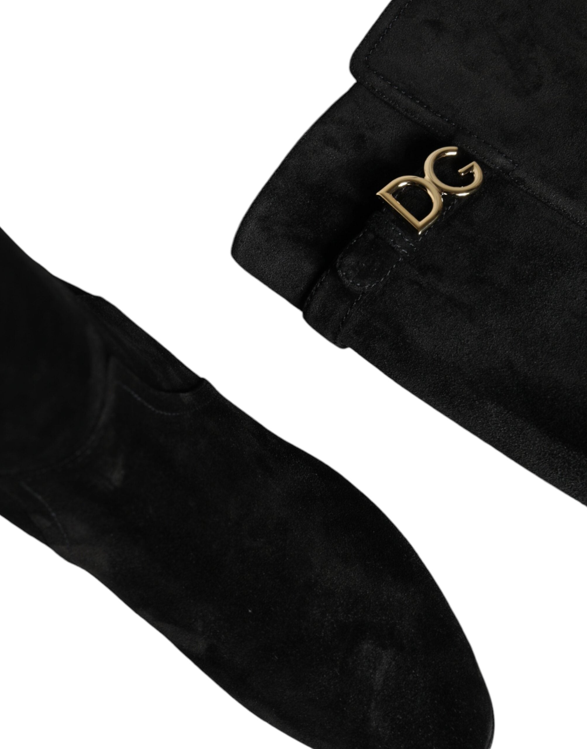 Black Suede Leather Knee High Boots Shoes - ventzia