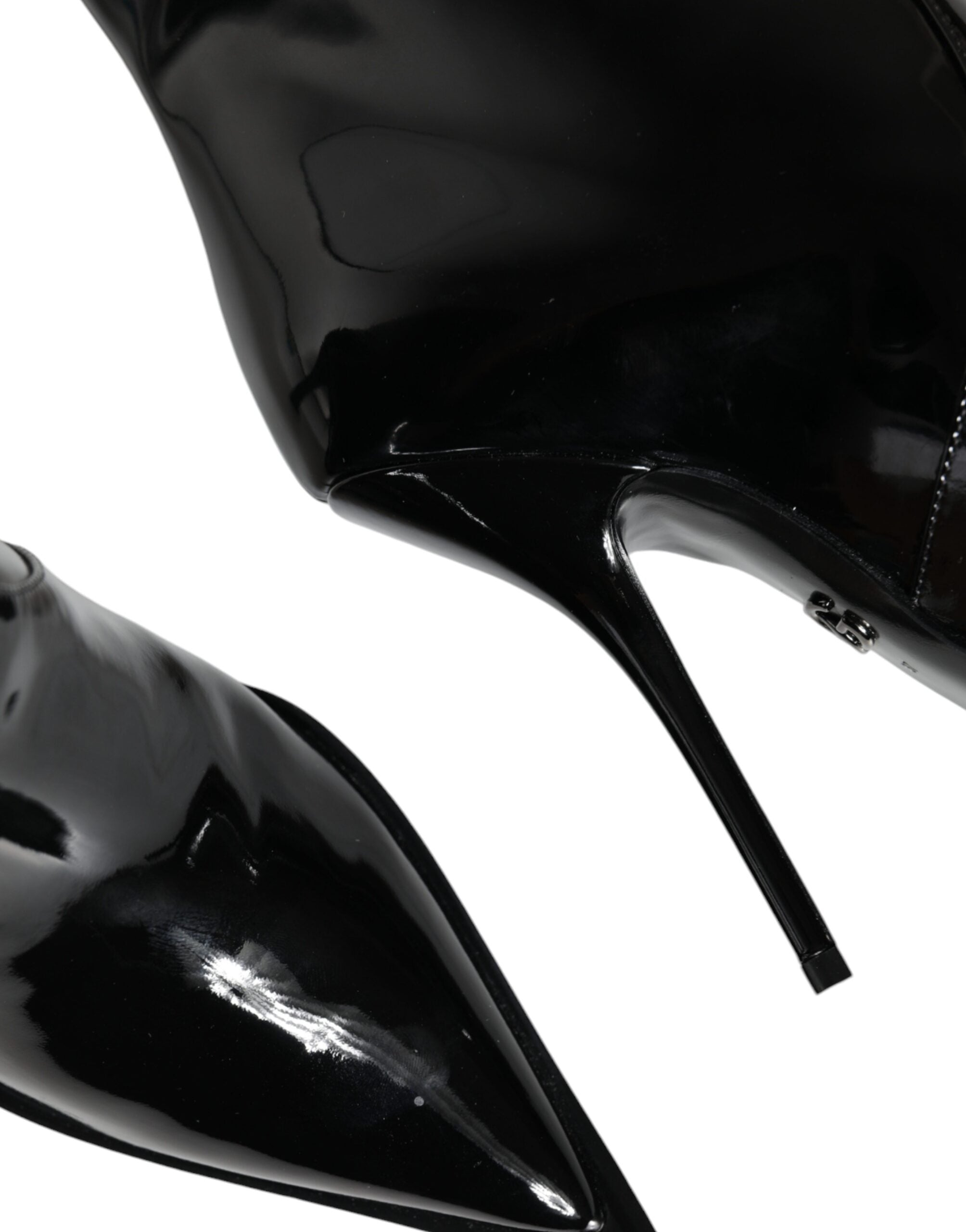 Black Patent Leather Mid Calf Boots Shoes - ventzia