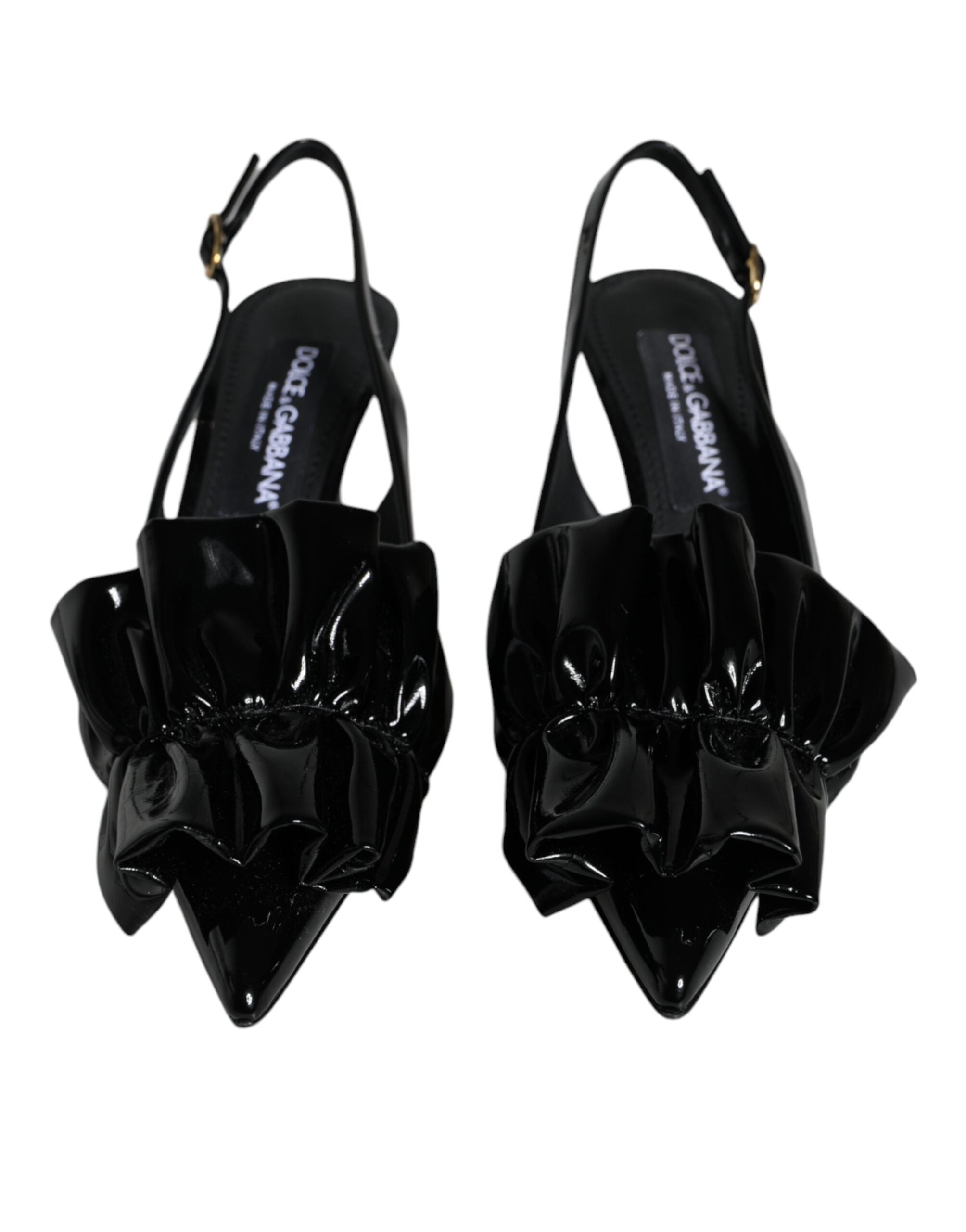 Black Patent Leather Heels Slingback Shoes - ventzia
