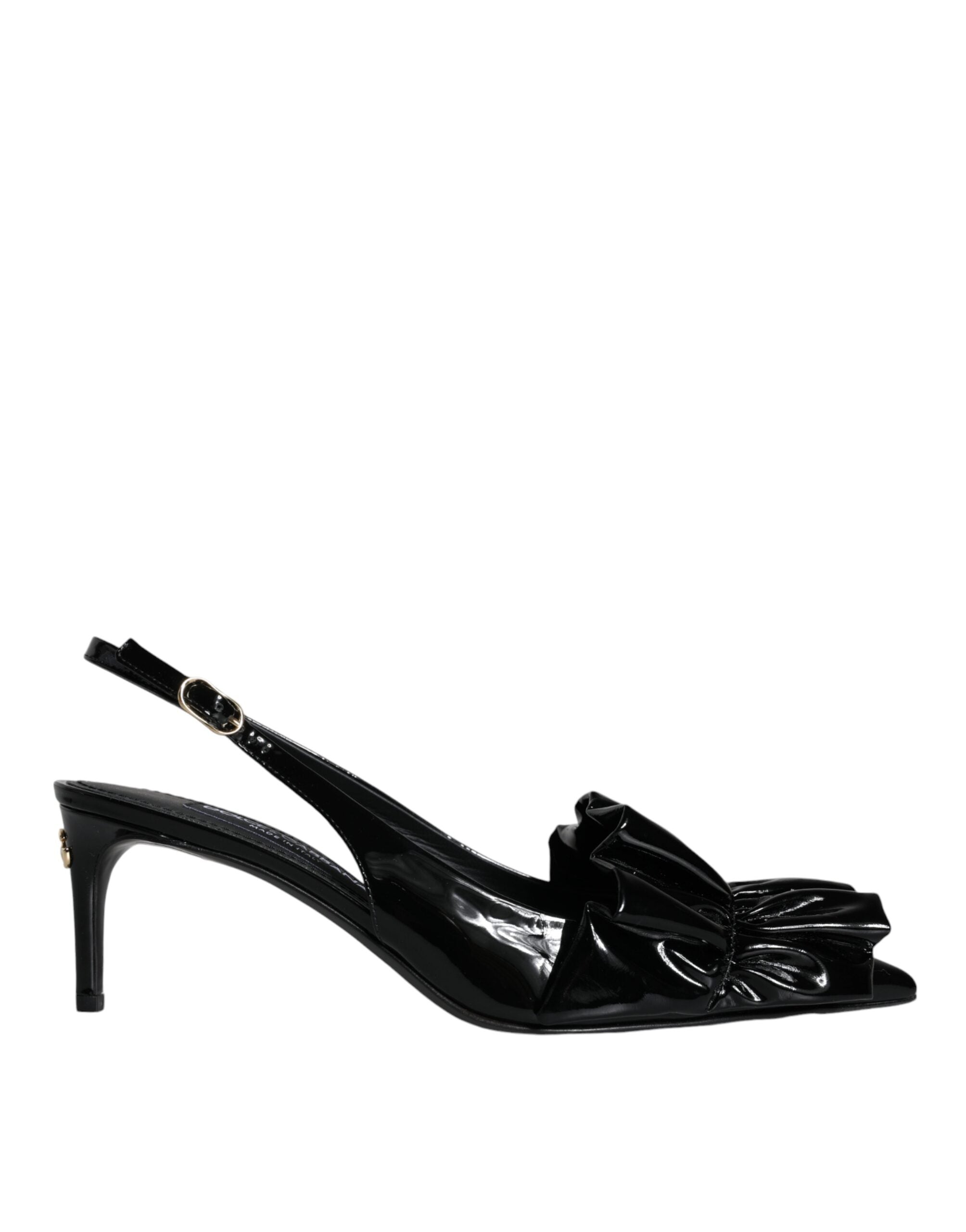 Black Patent Leather Heels Slingback Shoes - ventzia