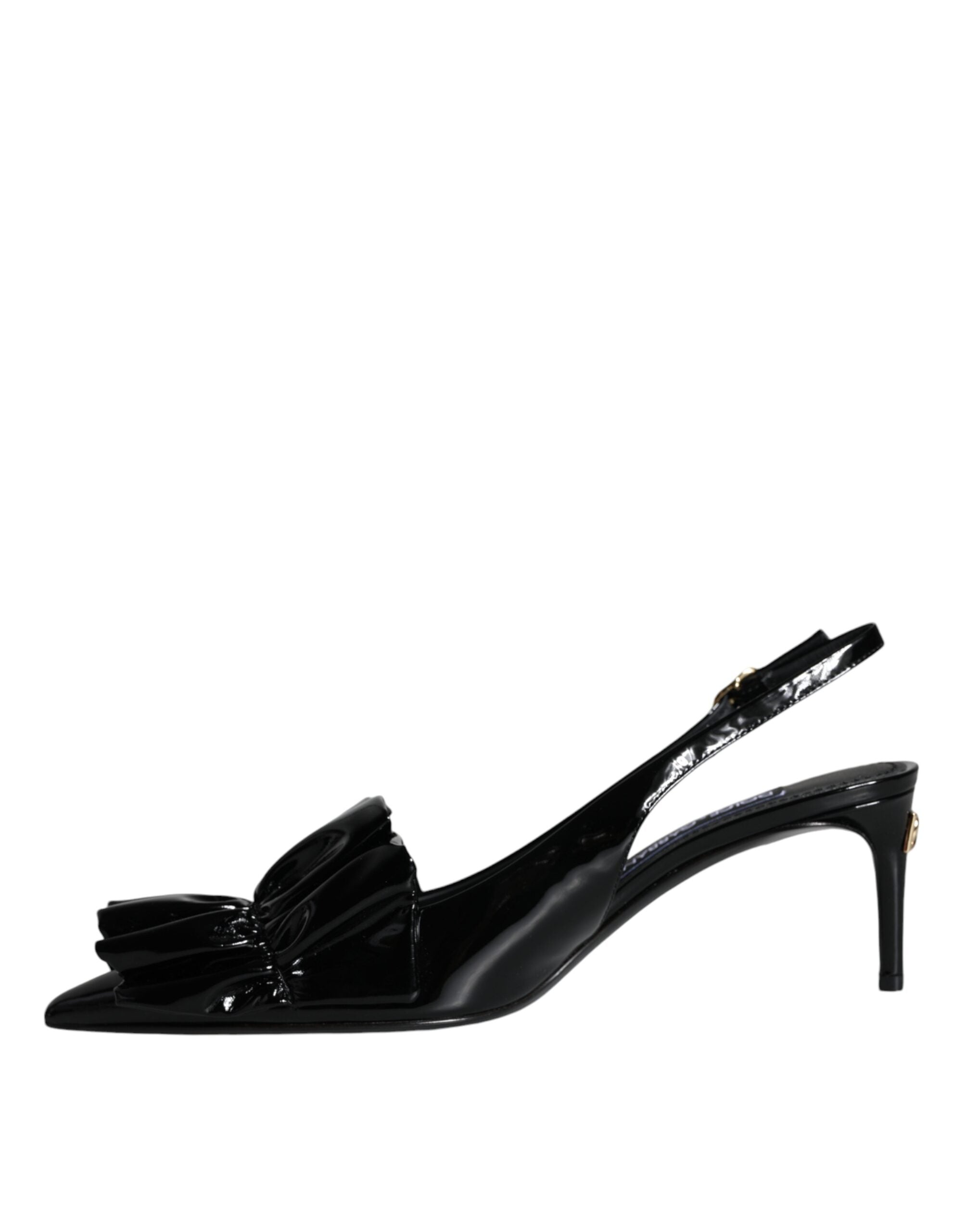Black Patent Leather Heels Slingback Shoes - ventzia