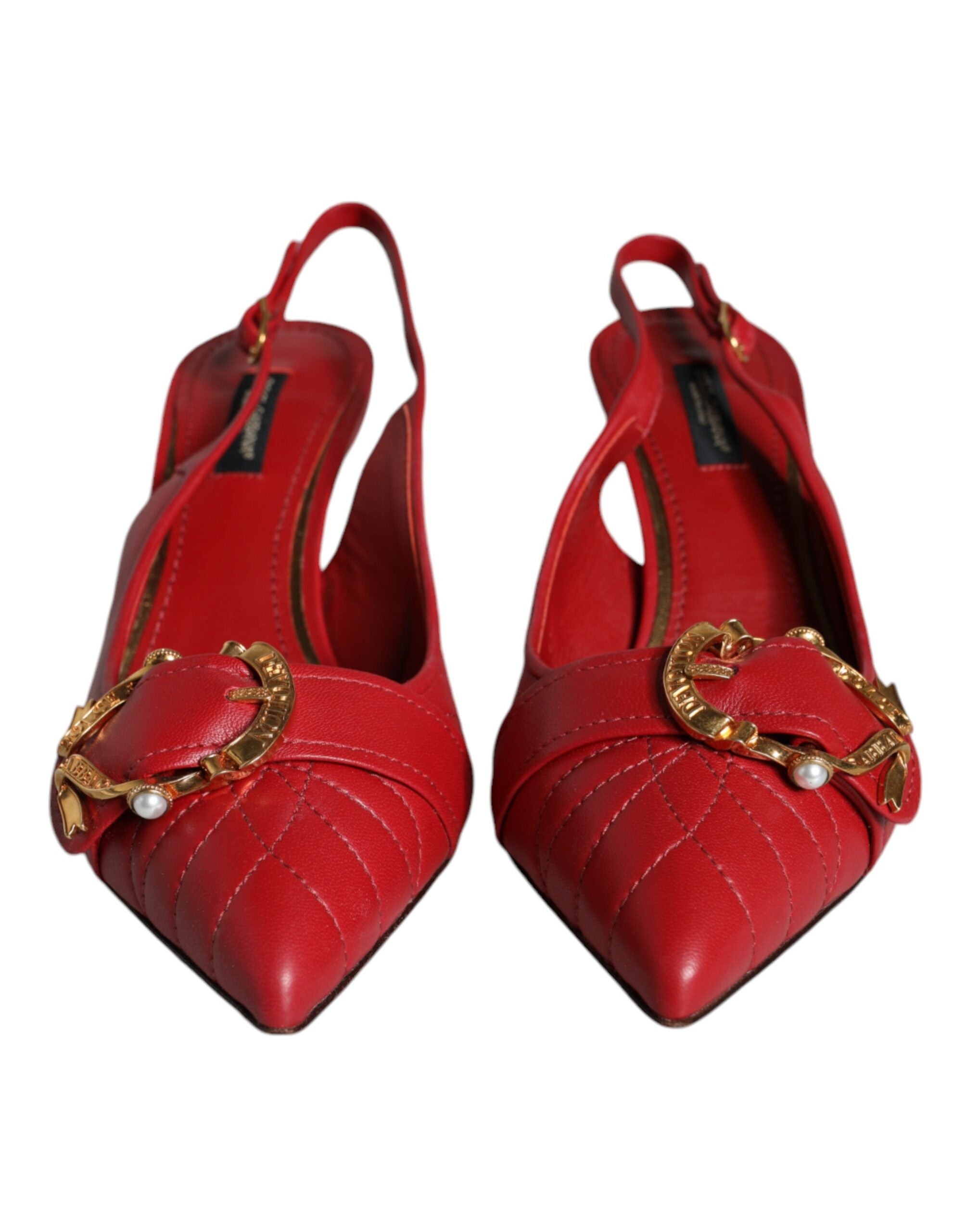 Red Devotion Leather Heels Slingback Shoes - ventzia