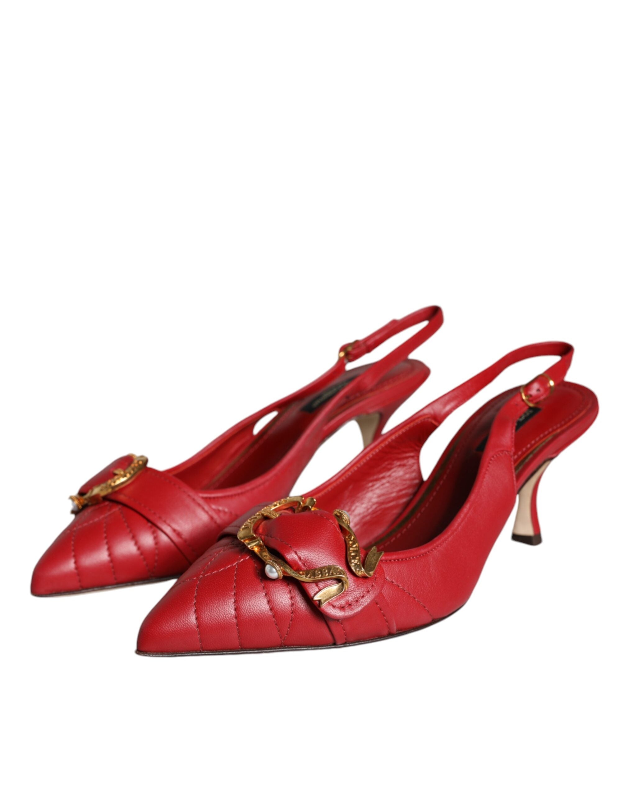 Red Devotion Leather Heels Slingback Shoes - ventzia