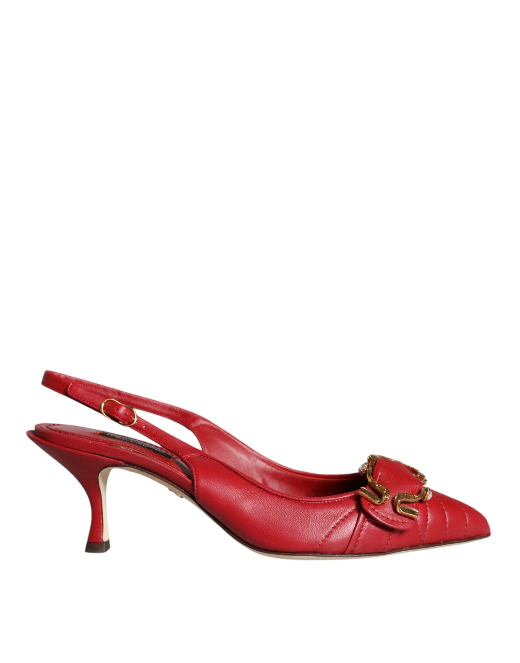 Red Devotion Leather Heels Slingback Shoes - ventzia