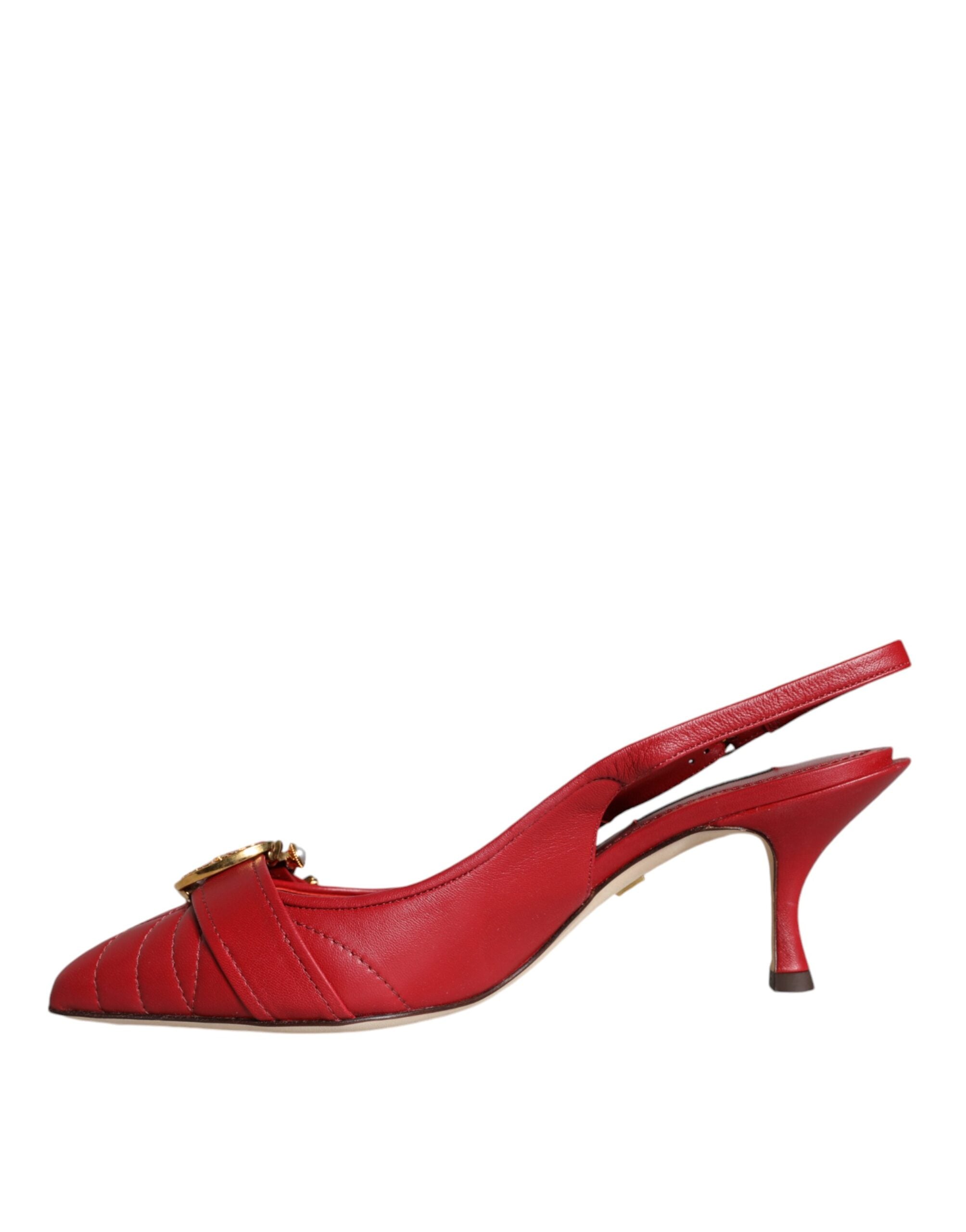 Red Devotion Leather Heels Slingback Shoes - ventzia