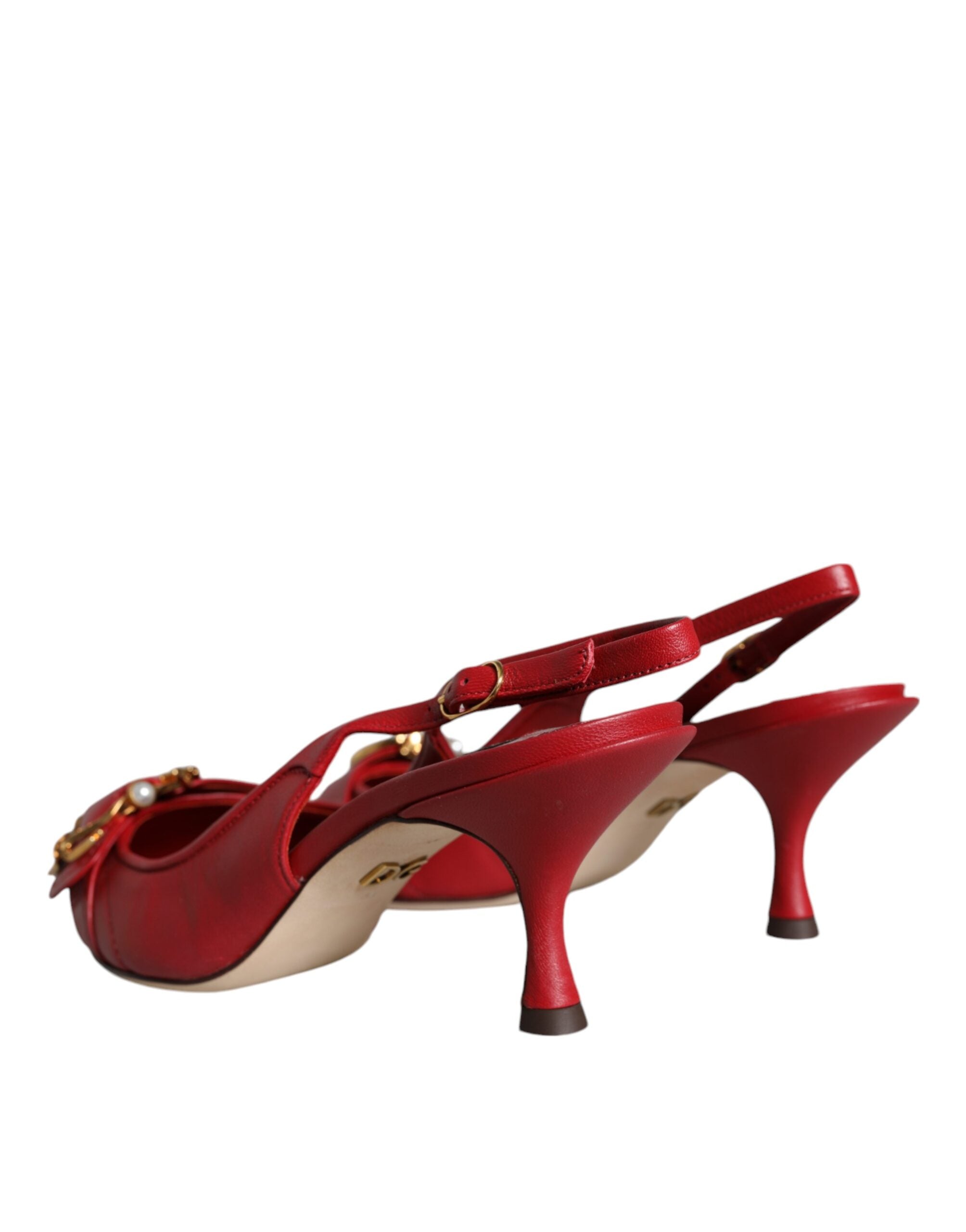 Red Devotion Leather Heels Slingback Shoes - ventzia