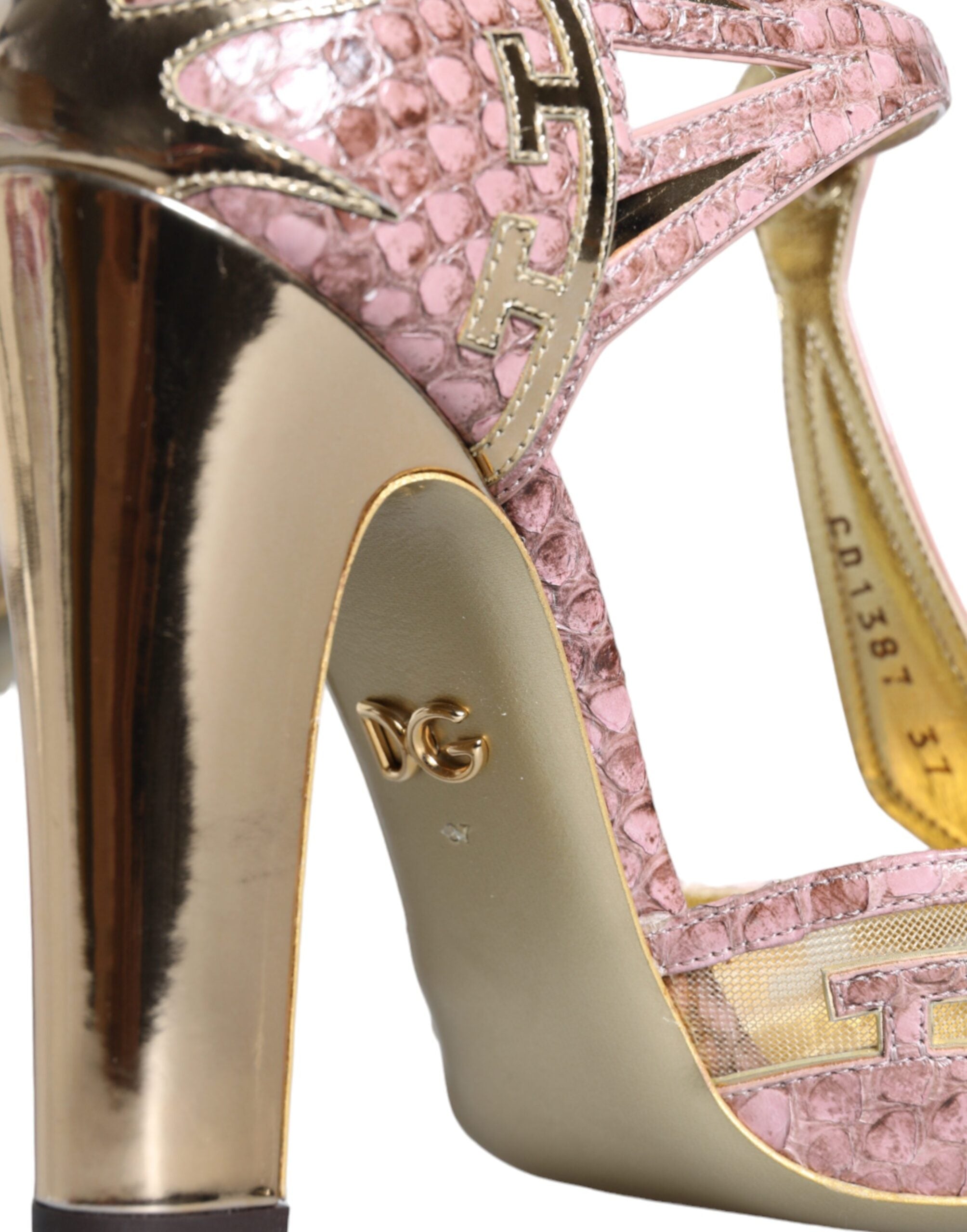 Pink Gold Leather Pumps T-strap Sandals Shoes - ventzia