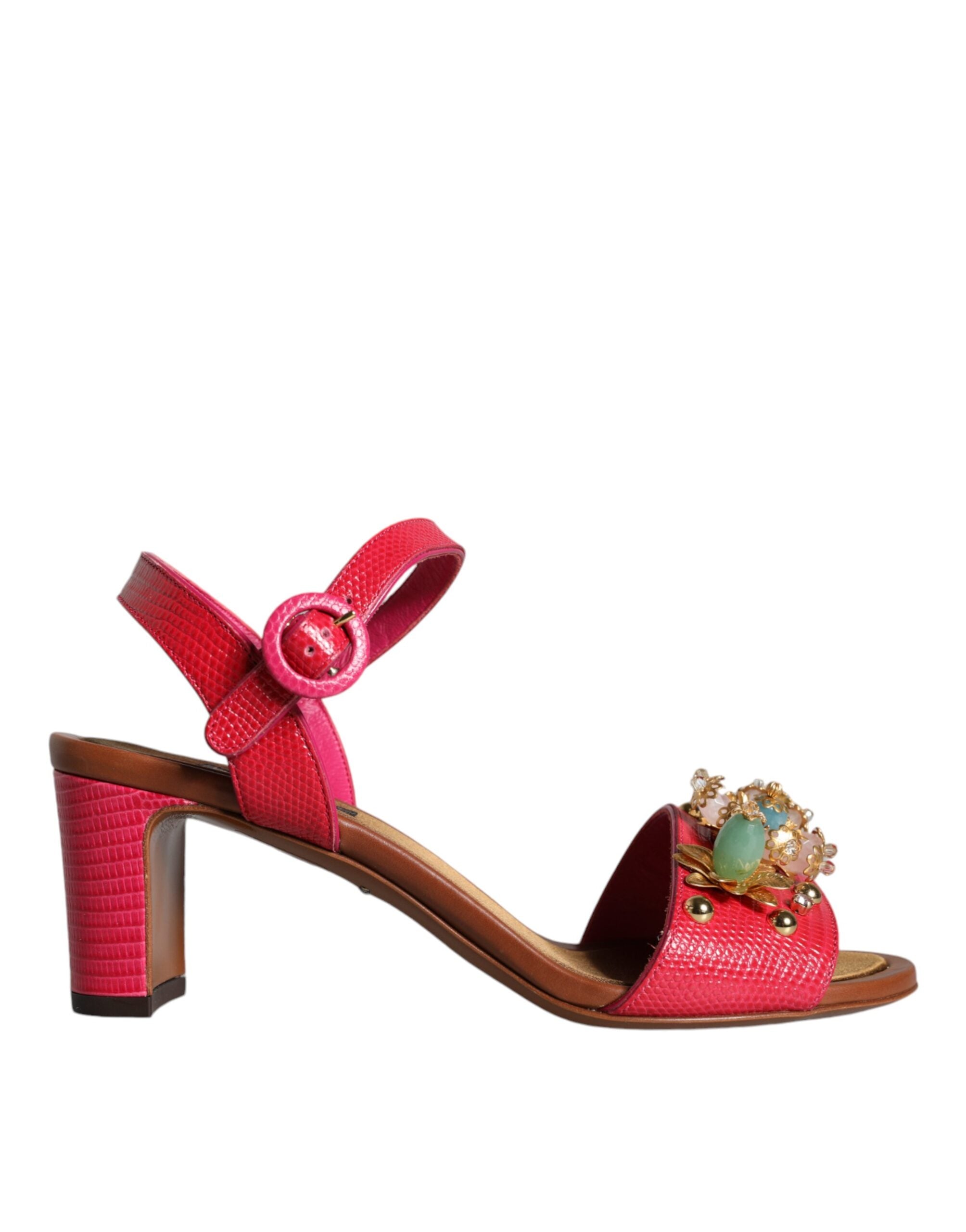 Fuchsia Leather Embellished Keira Sandals Shoes - ventzia