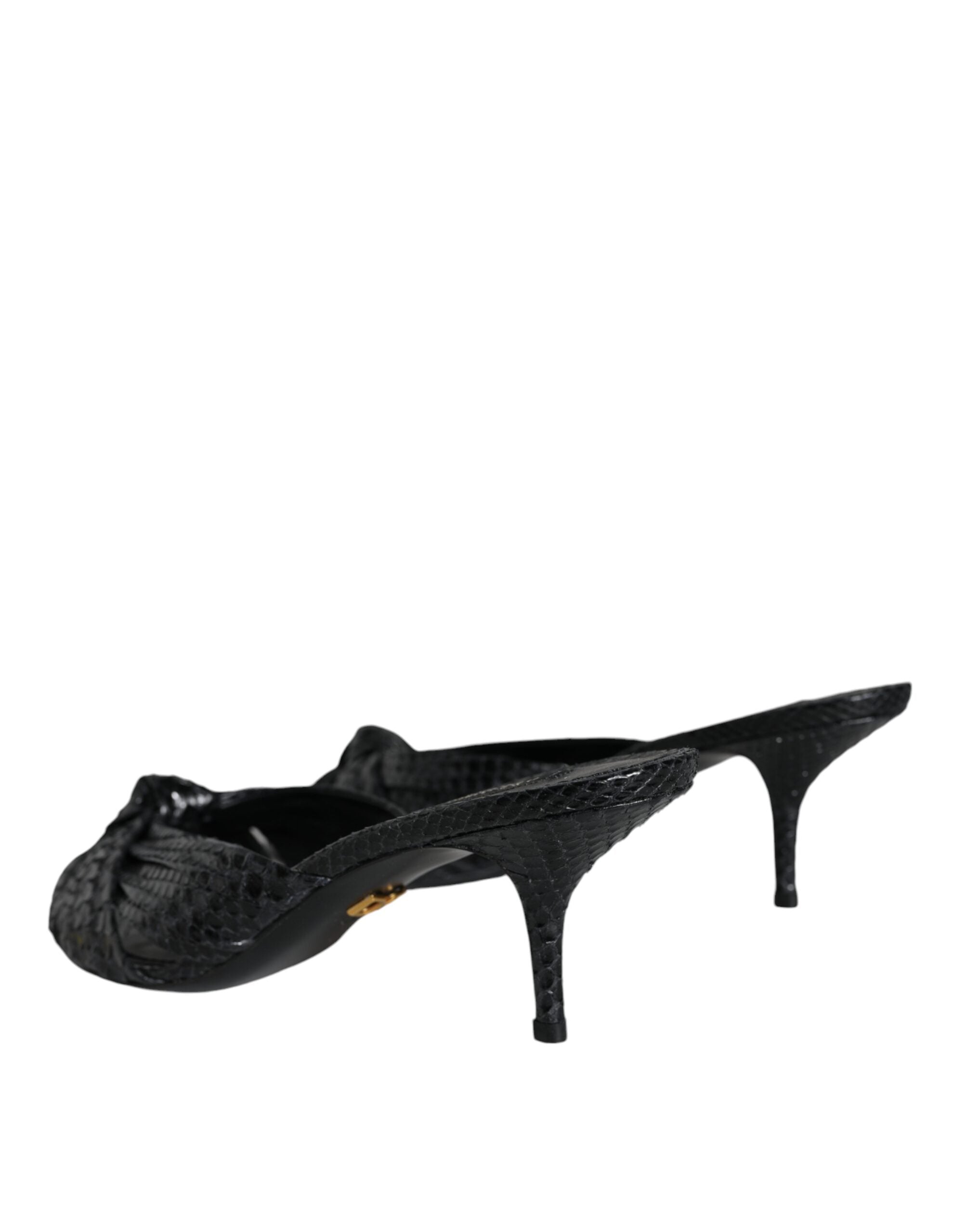 Black Leather Heels Slides Sandals Shoes - ventzia
