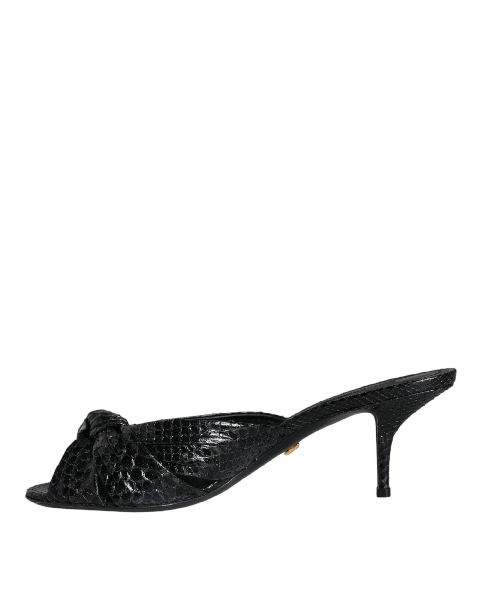Black Leather Heels Slides Sandals Shoes - ventzia