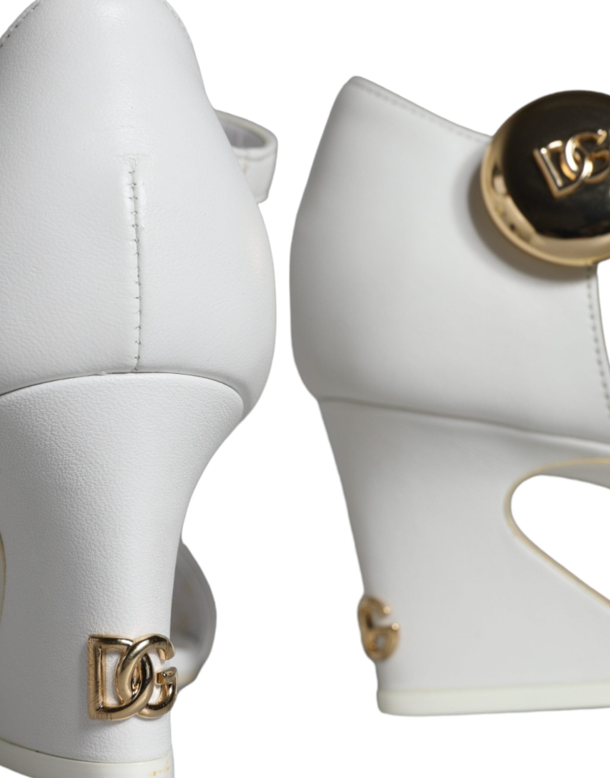 White Leather Heels Keira Sandals Shoes - ventzia