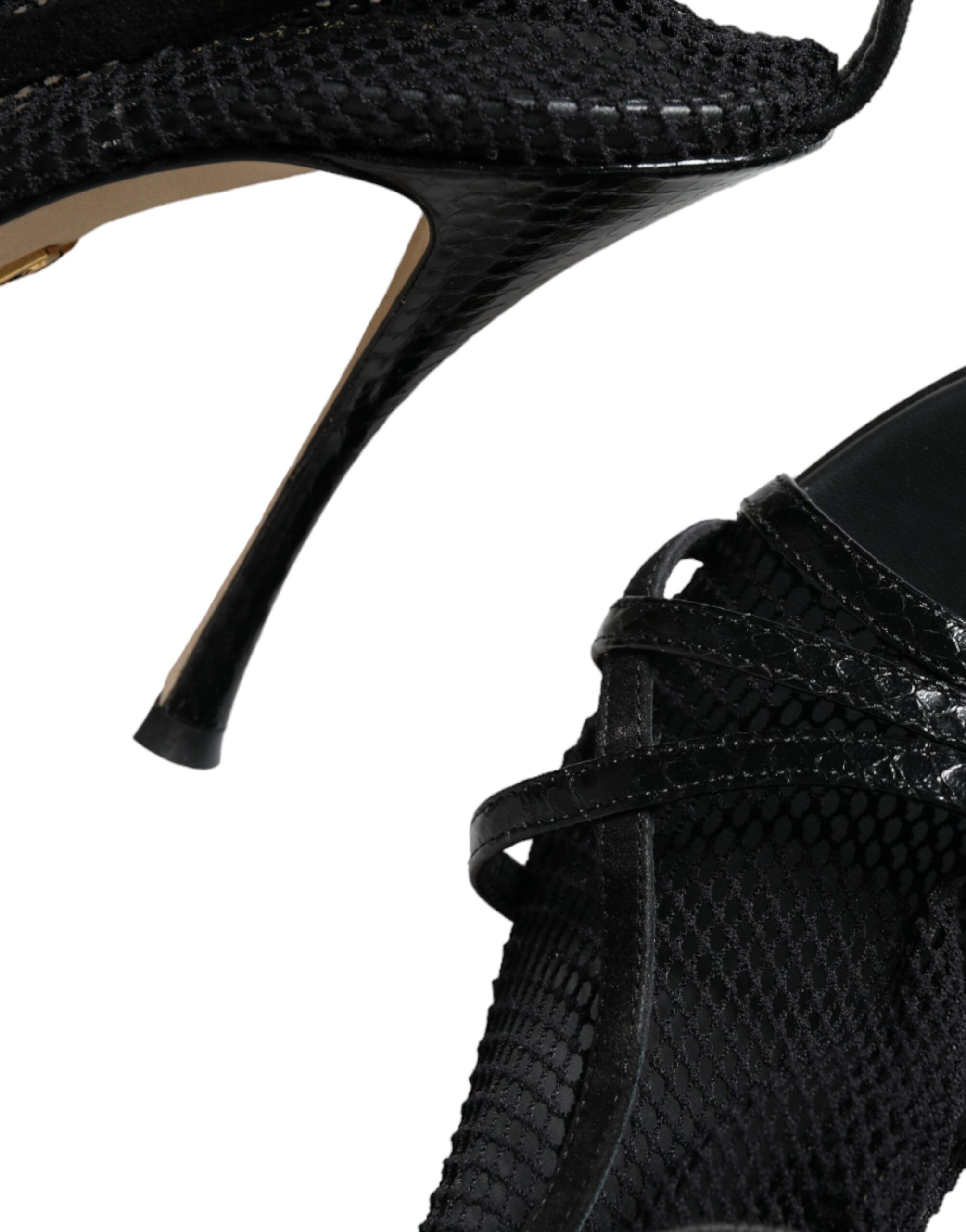 Black Mesh Stiletto Heels Sandals Shoes - ventzia