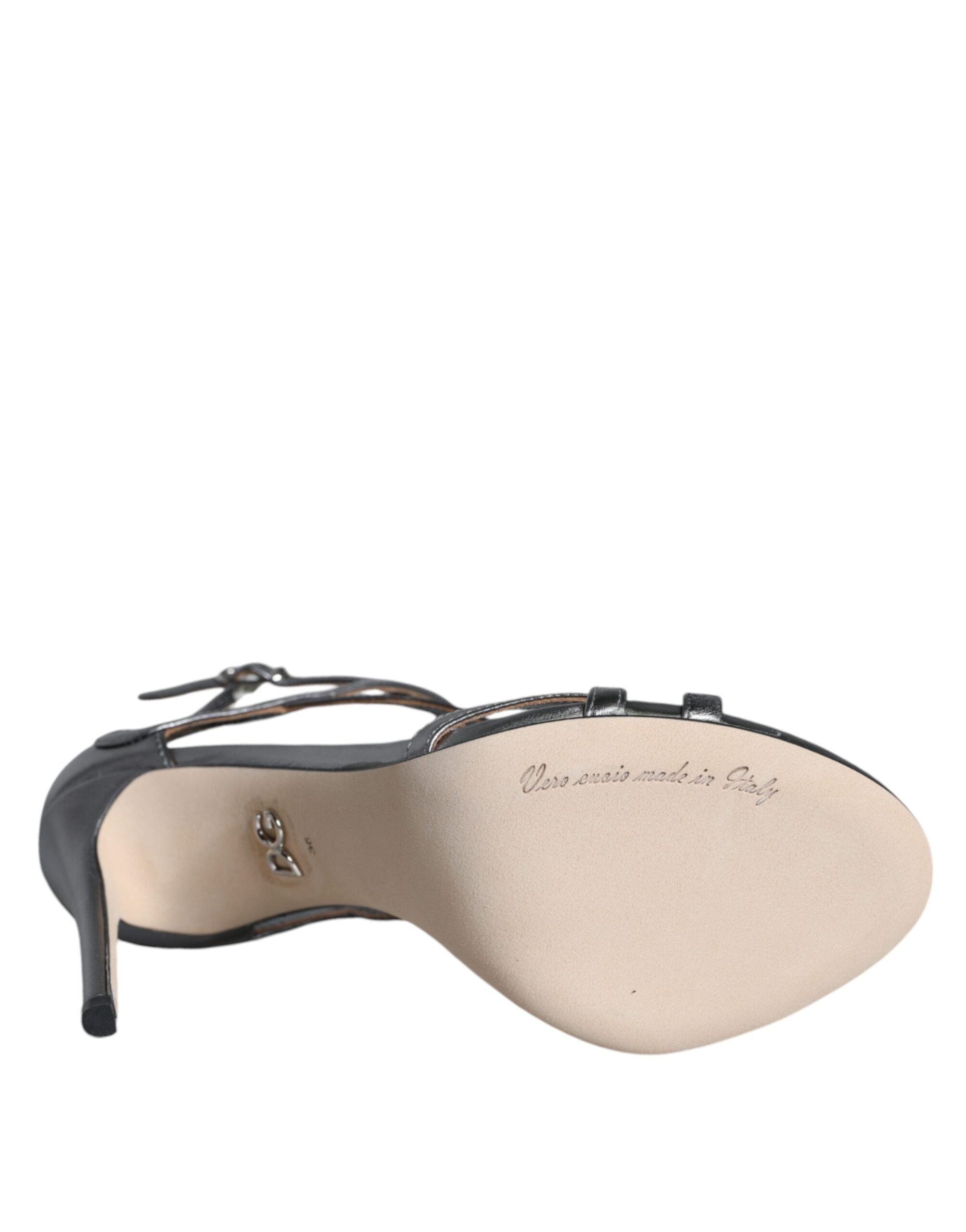 Silver Keira Leather Heels Sandals Shoes - ventzia