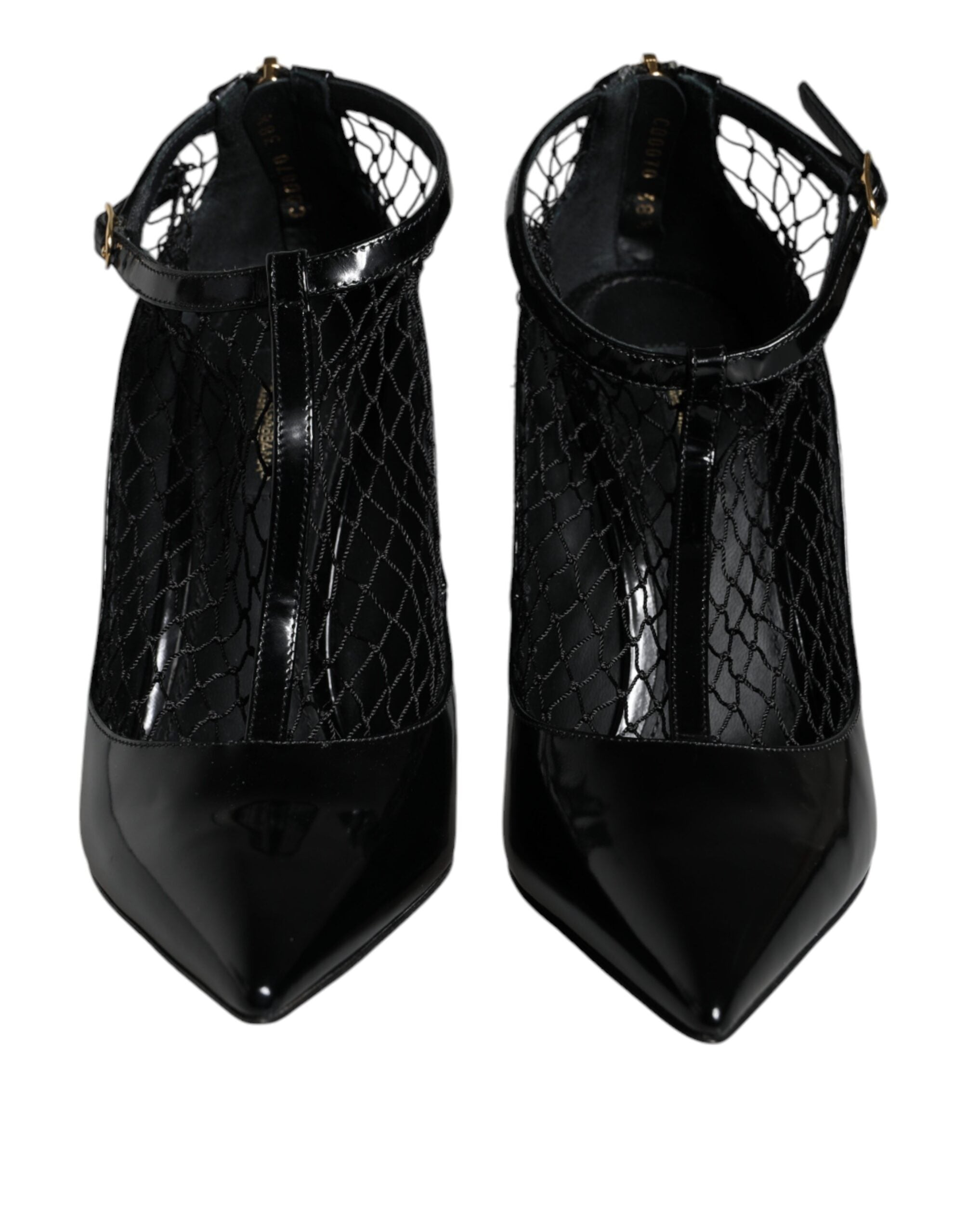 Black Mesh Patent Leather Heels Pumps Shoes - ventzia