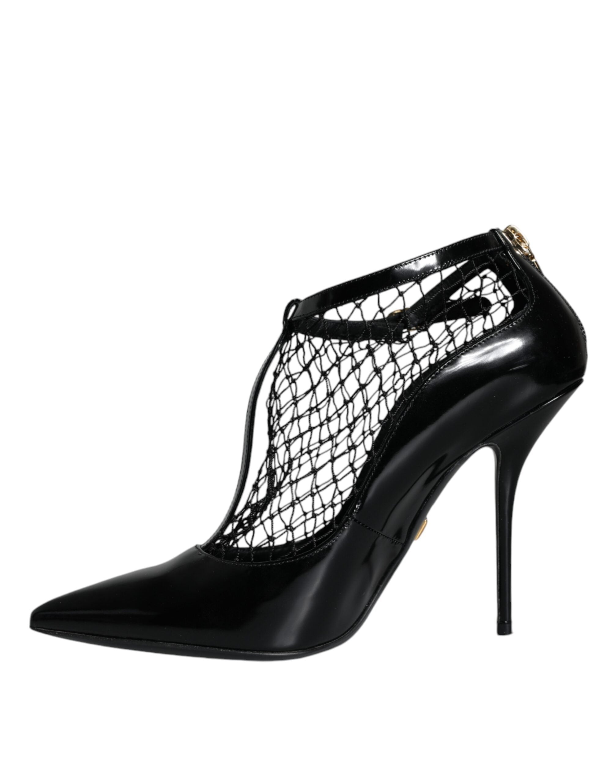 Black Mesh Patent Leather Heels Pumps Shoes - ventzia