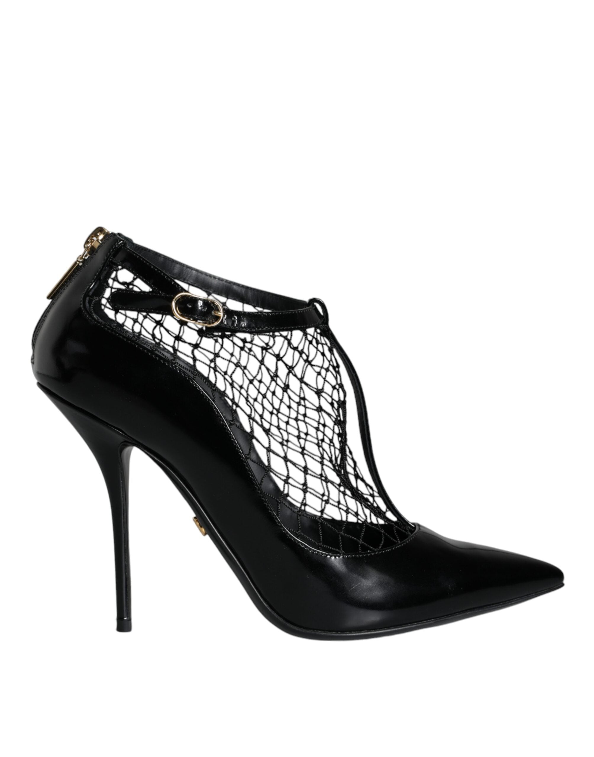 Black Mesh Patent Leather Heels Pumps Shoes - ventzia